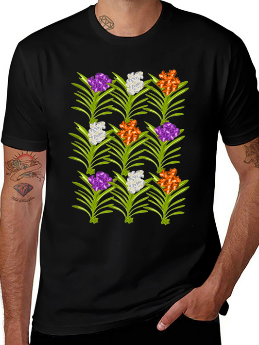 Floral Pattern Mens Black T-Shirt