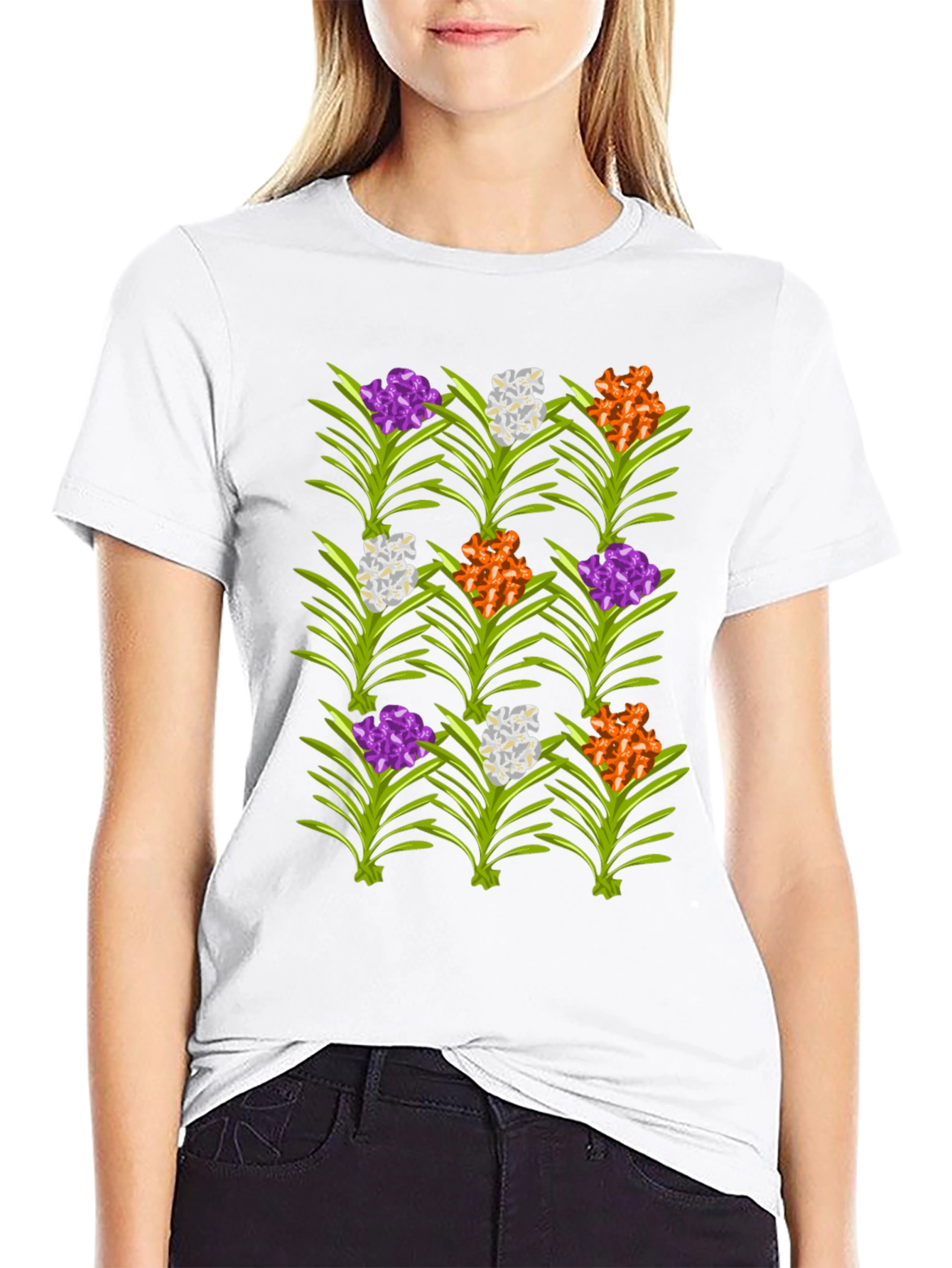 Floral Pattern Mens Black T-Shirt