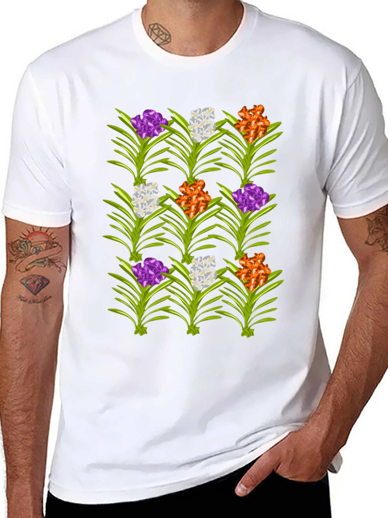 Floral Pattern Mens Black T-Shirt