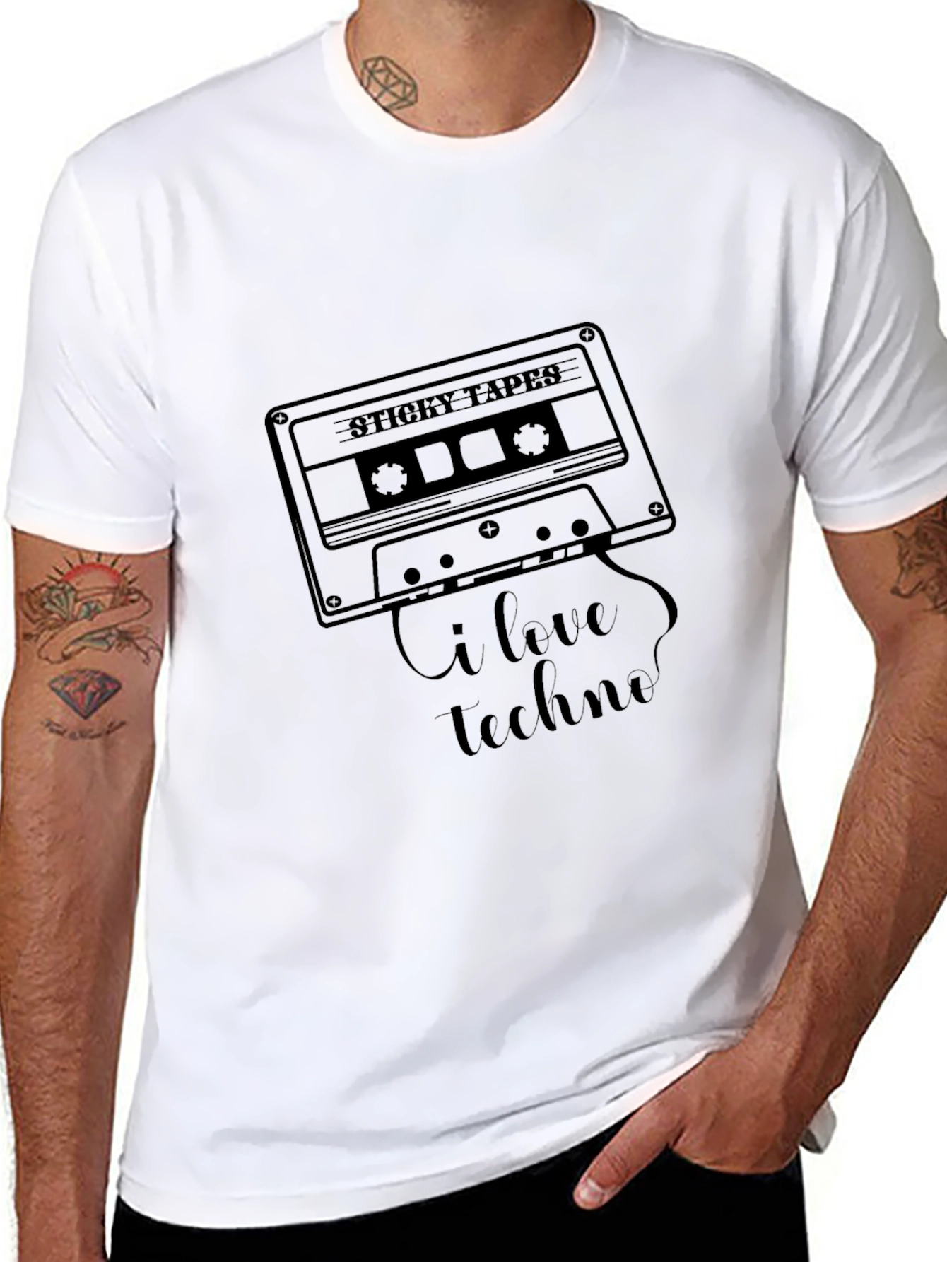 I Love Techno Cassette Tape Graphic T-Shirt