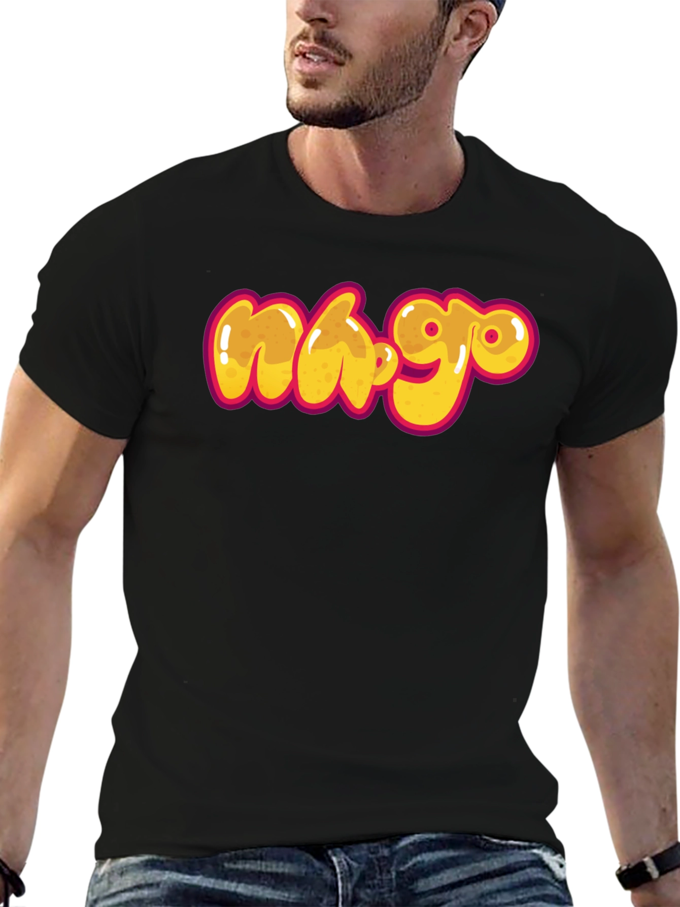 Black Graphic Tee - Cartoon Graffiti Style Print