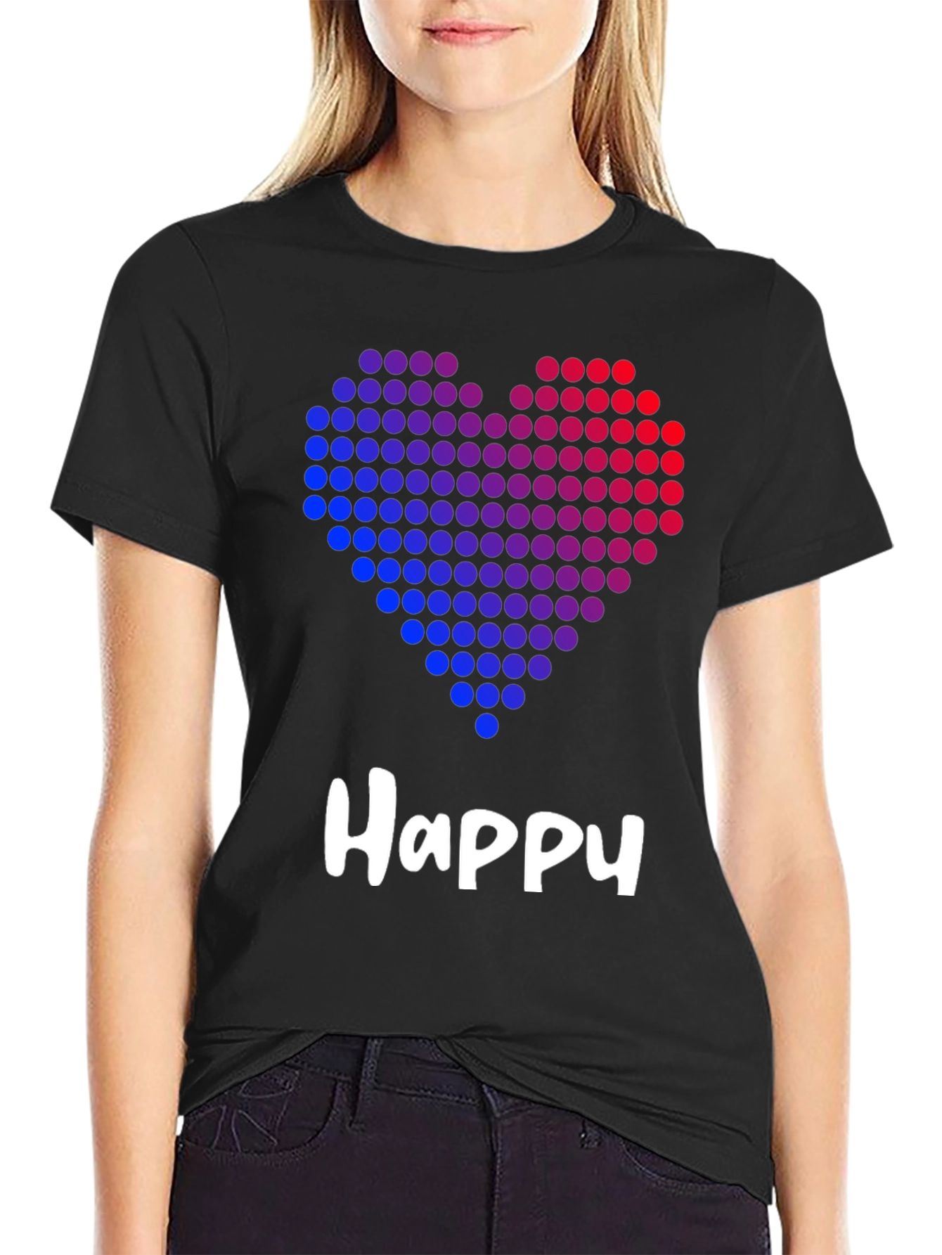 Happy Heart Graphic Black T-Shirt