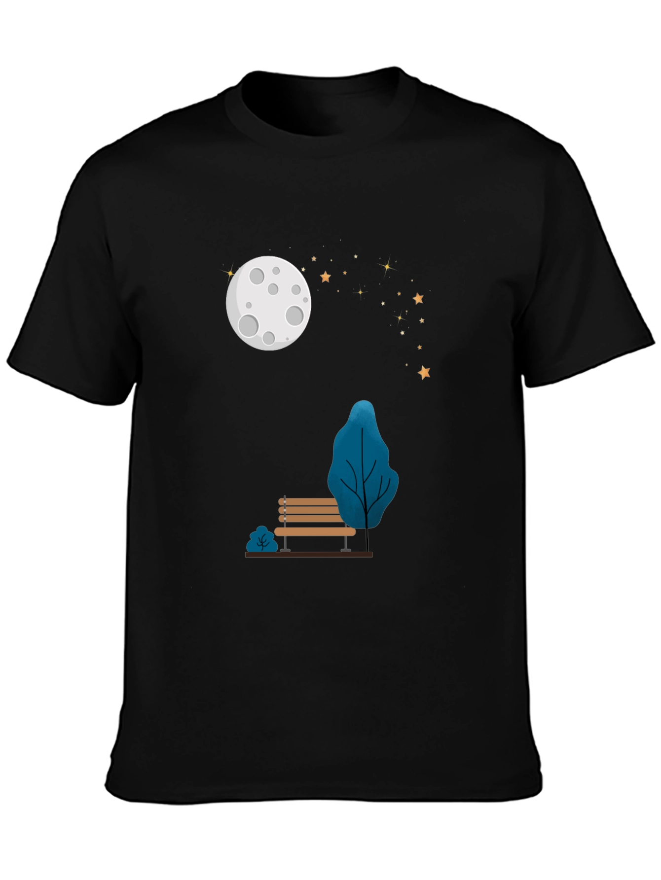 Moonlit Park Bench Graphic Tee - Black T-Shirt