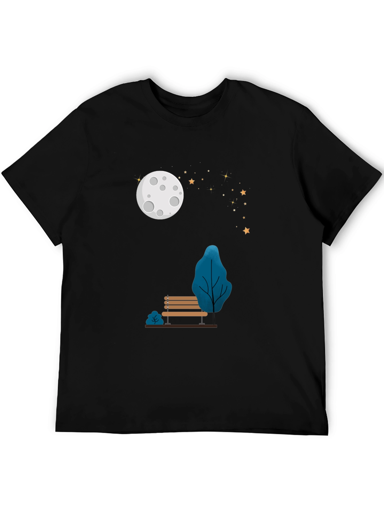 Moonlit Park Bench Graphic Tee - Black T-Shirt