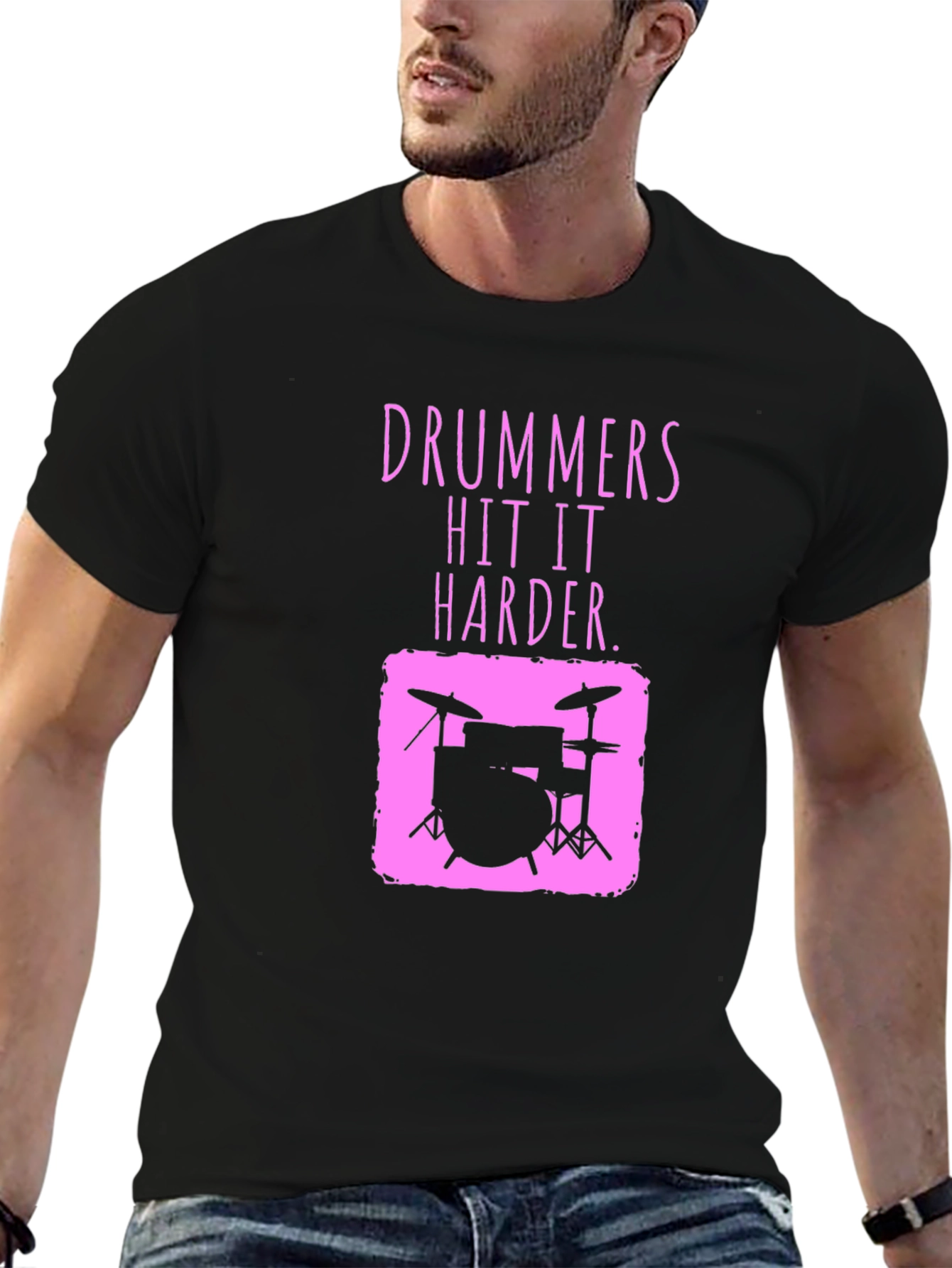 Drummer Hit It Harder Pink Graphic Tee