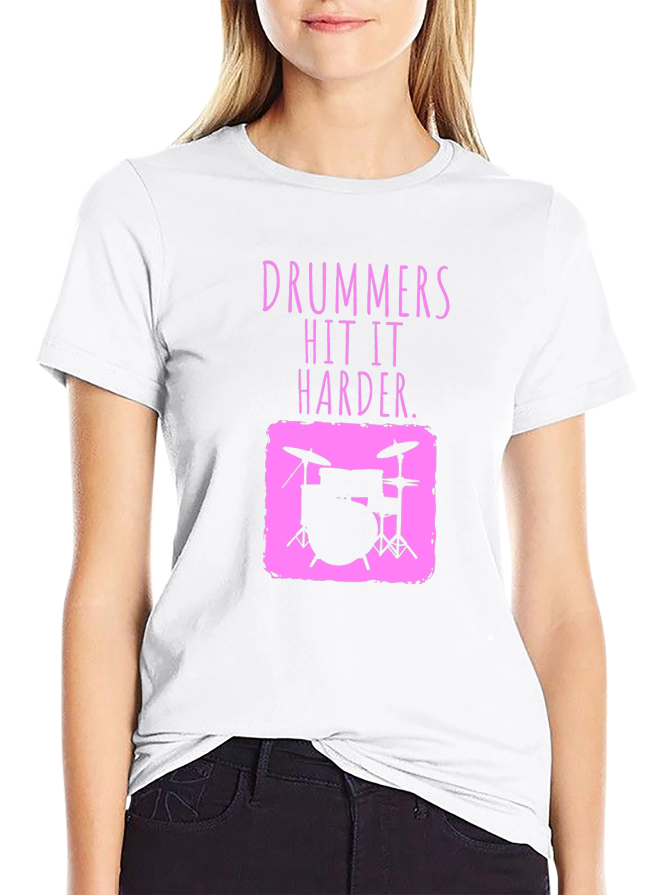 Drummer Hit It Harder Pink Graphic Tee