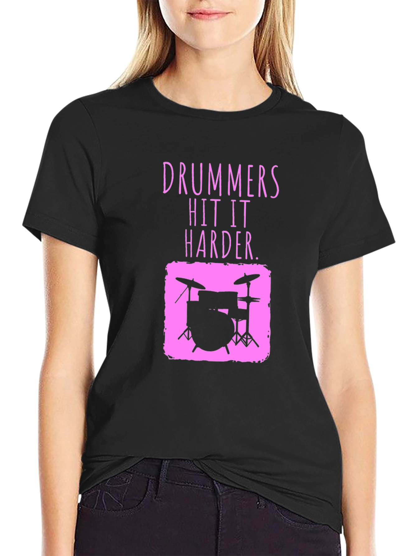 Drummer Hit It Harder Pink Graphic Tee