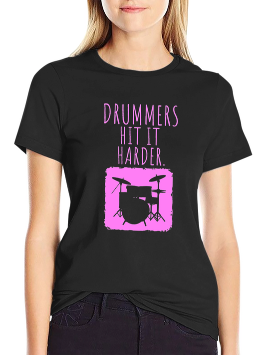 Drummer Hit It Harder Pink Graphic Tee