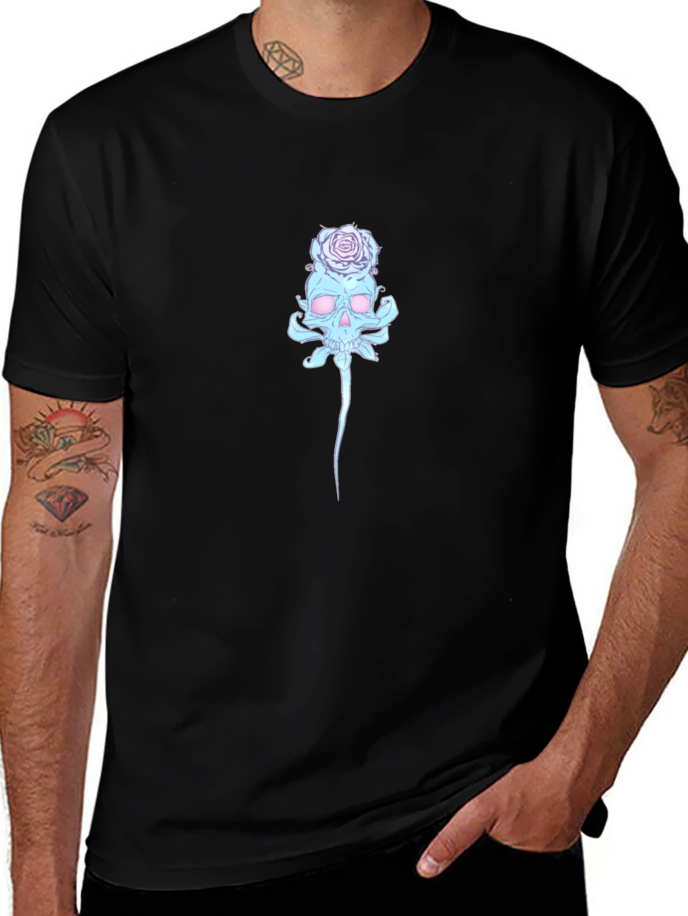 Skull & Rose Graphic T-Shirt - Black