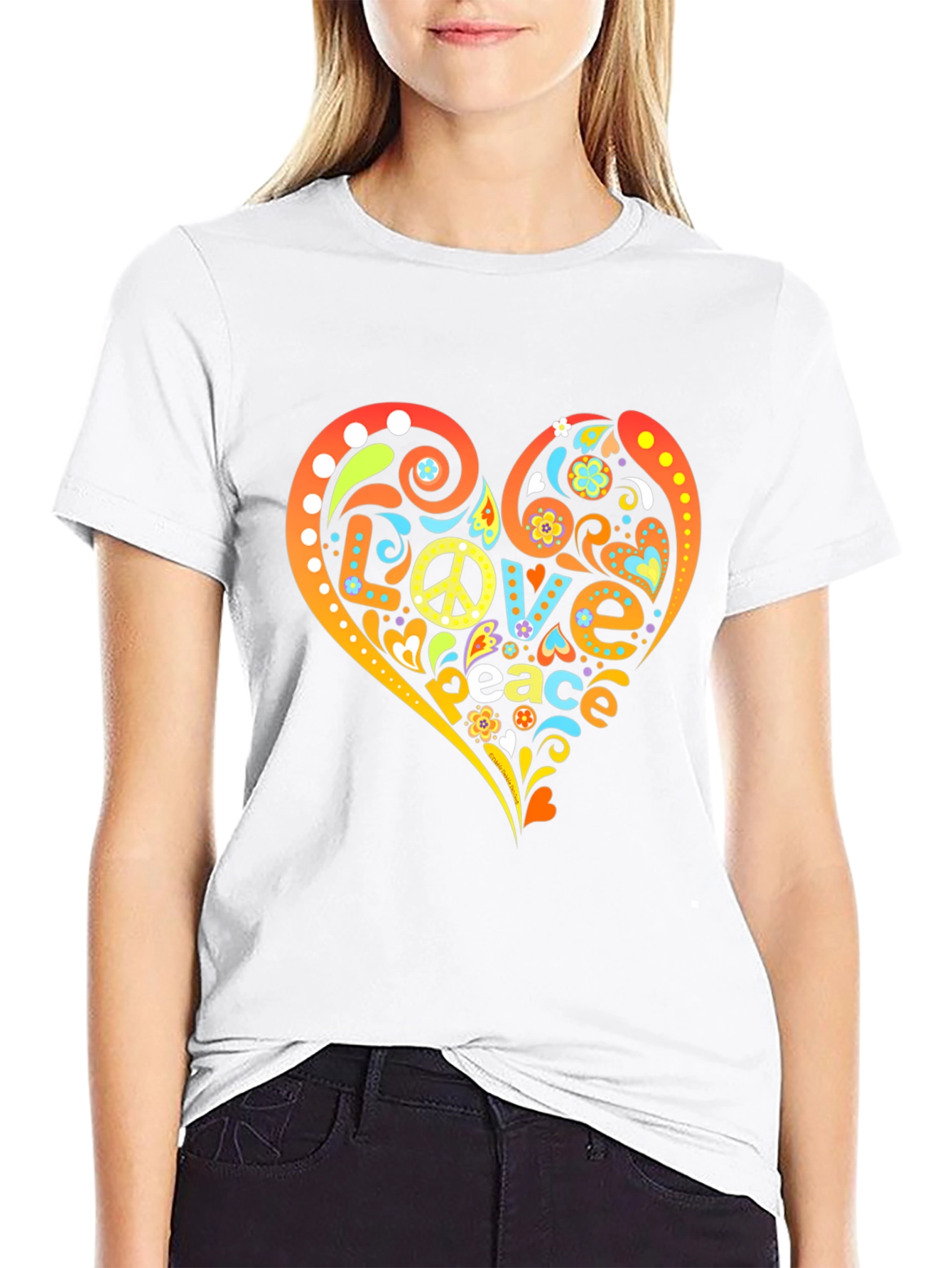 Love Peace T-Shirt - Retro Heart Design