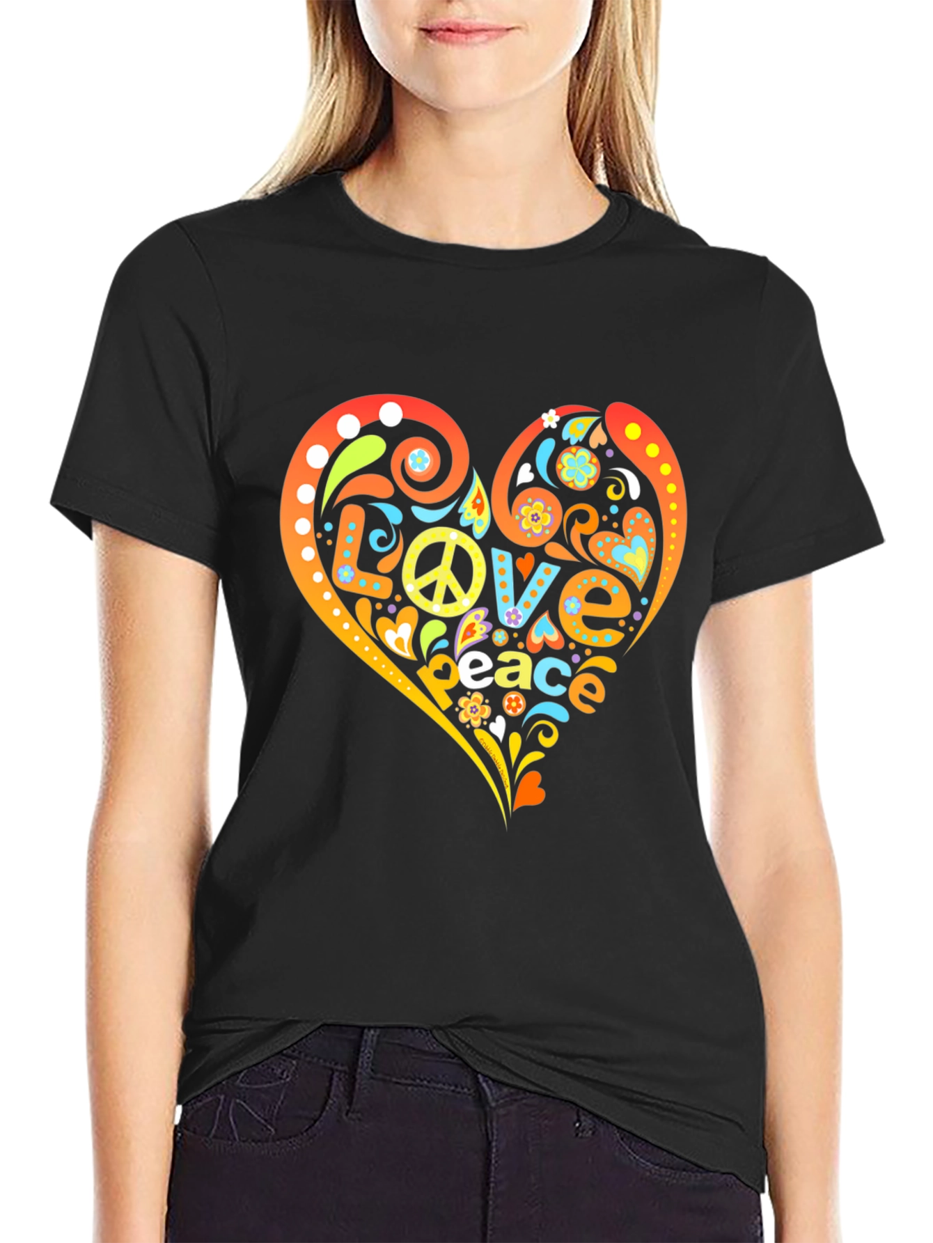Love Peace T-Shirt - Retro Heart Design