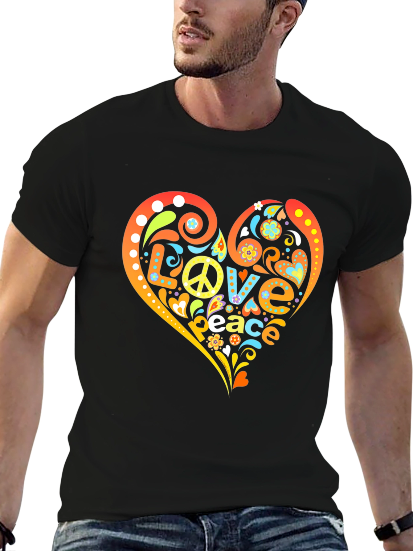 Love Peace T-Shirt - Retro Heart Design