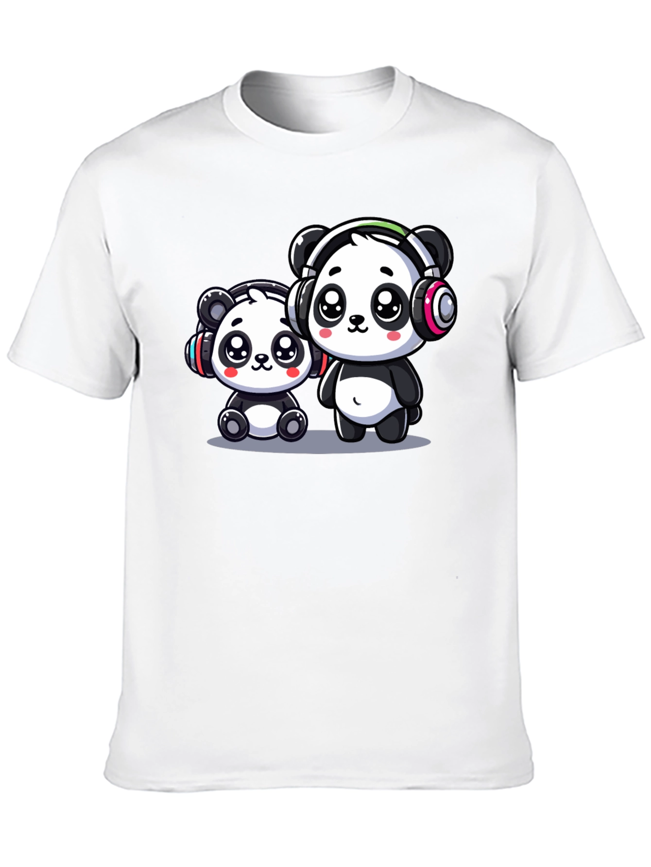 Cute Panda Headphones Black T-Shirt