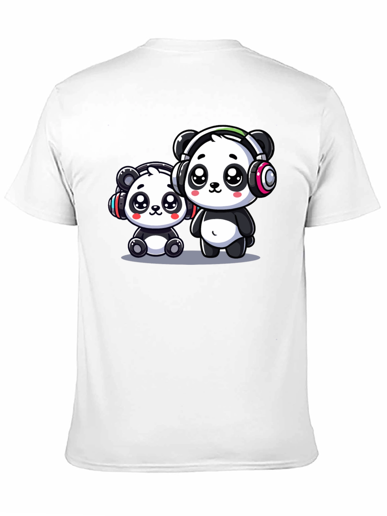 Cute Panda Headphones Black T-Shirt