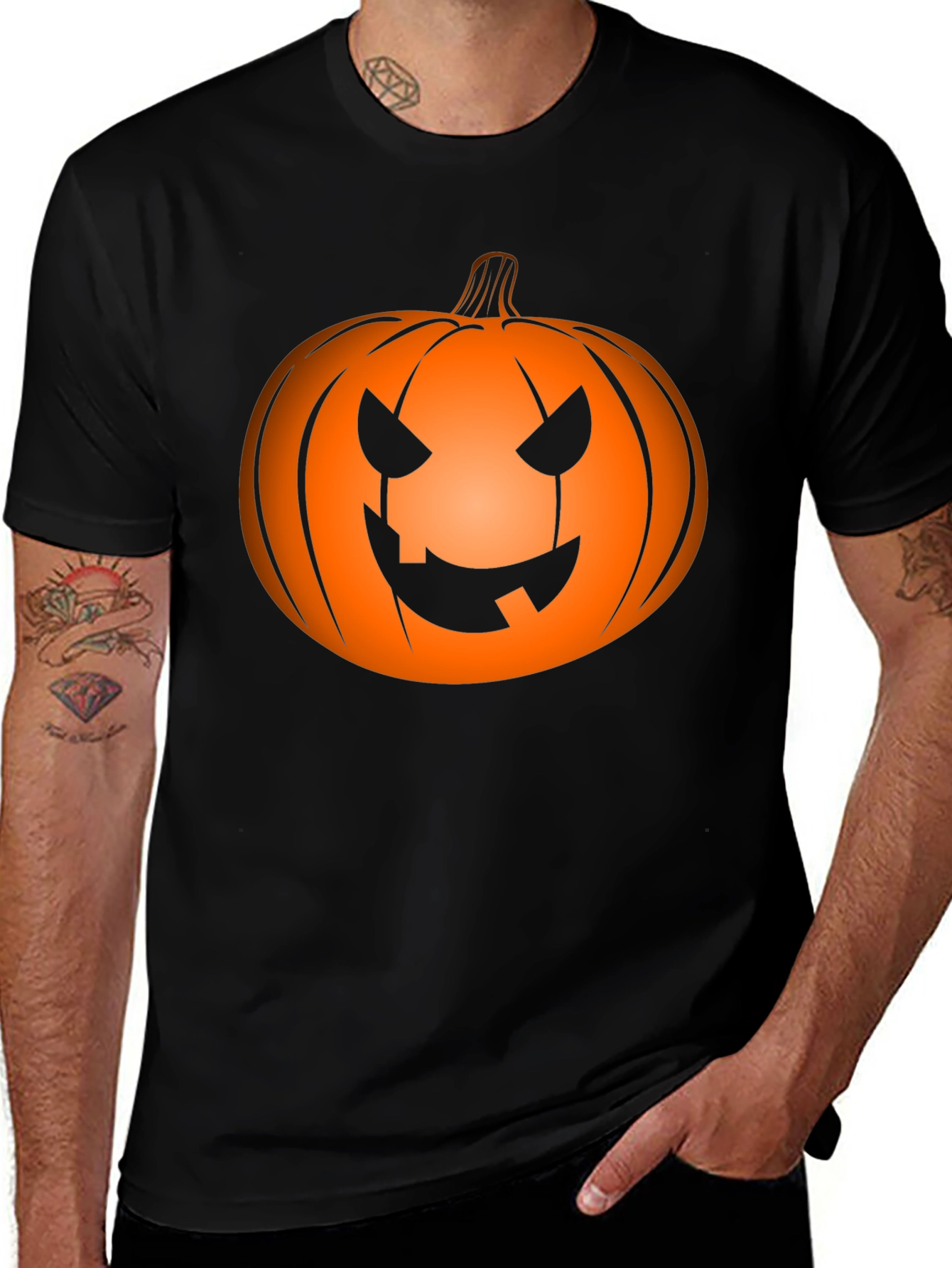 Halloween Pumpkin Graphic Tee - Black Holiday T-Shirt