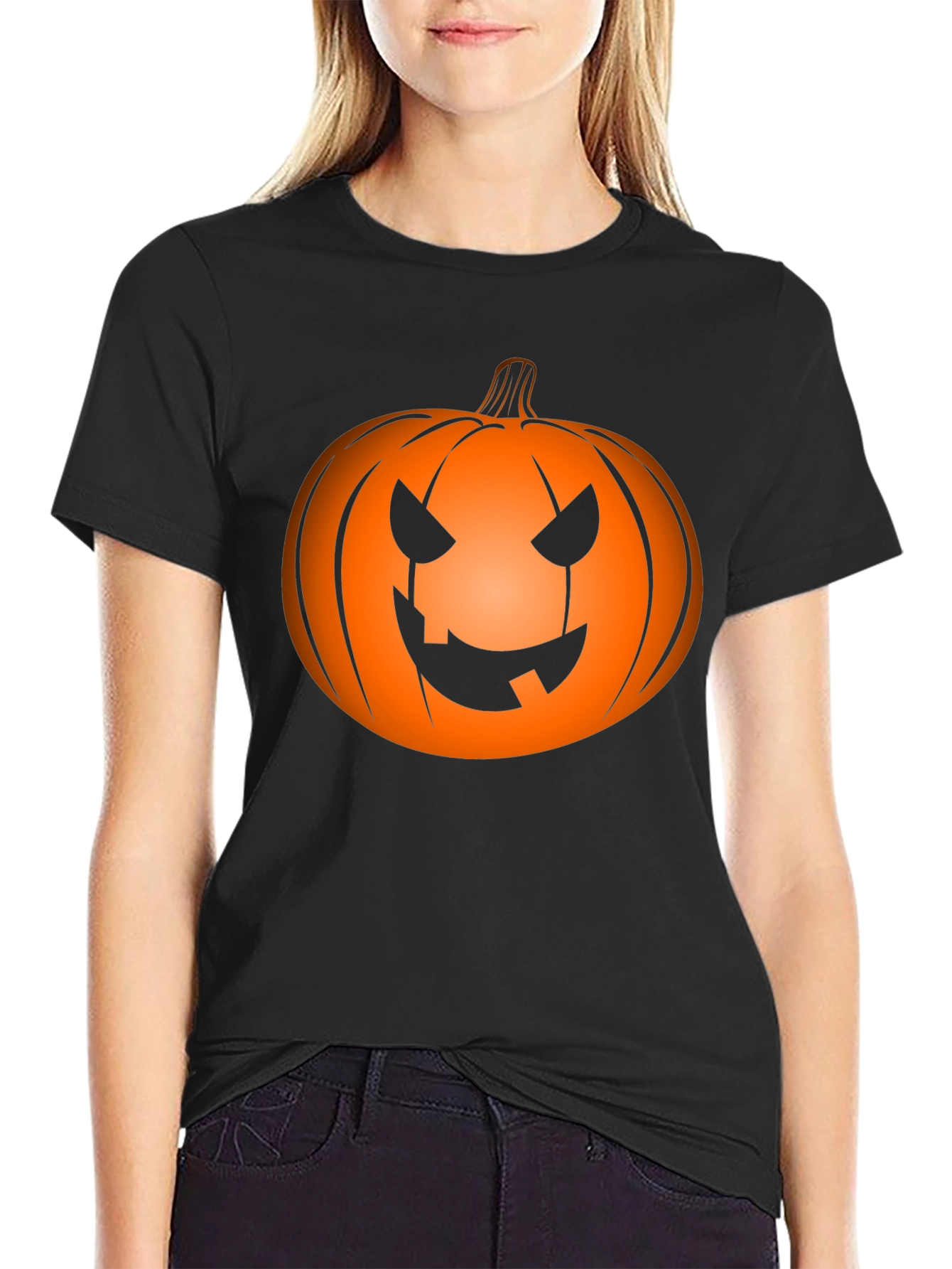 Halloween Pumpkin Graphic Tee - Black Holiday T-Shirt