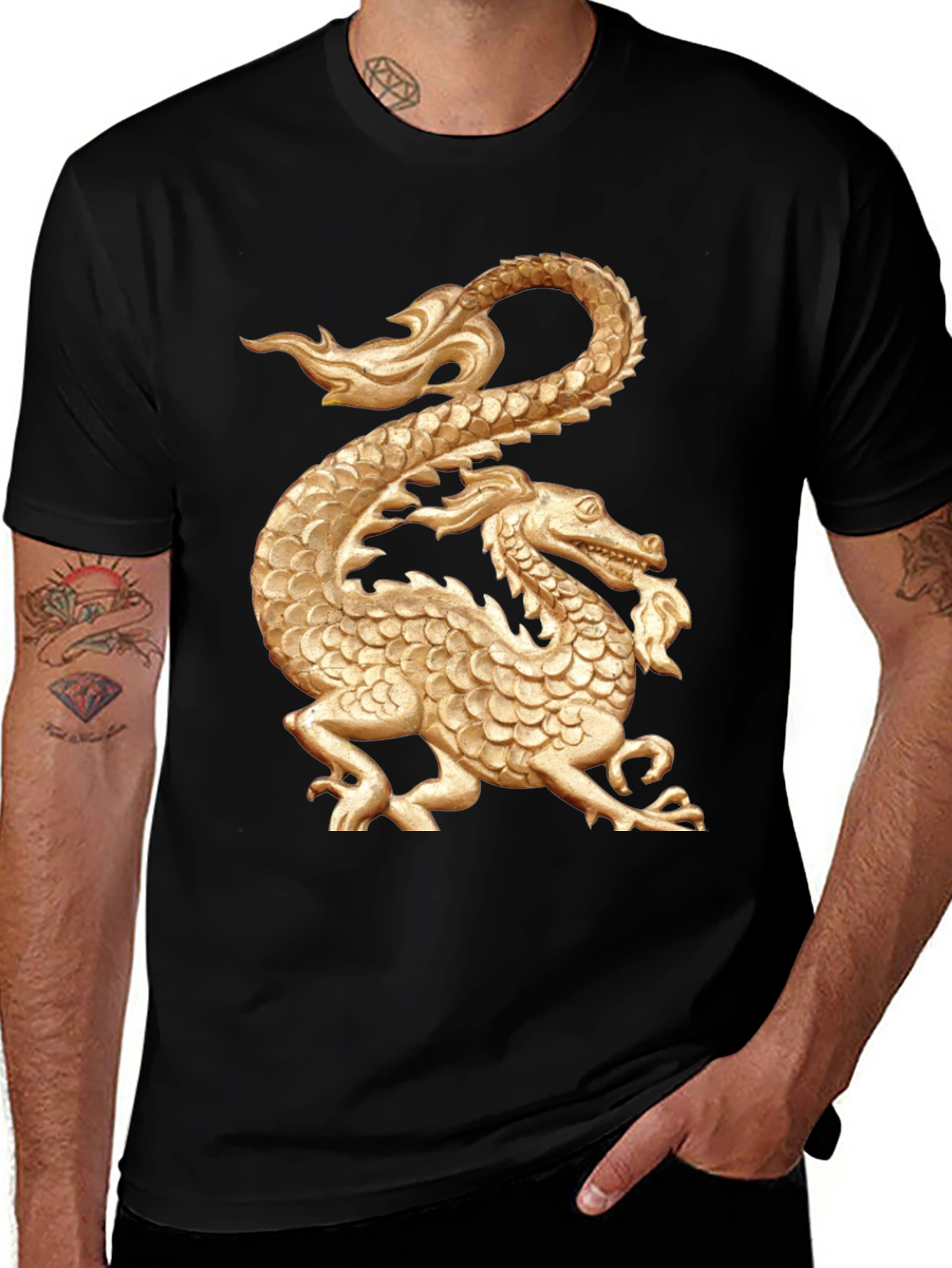 Golden Dragon Graphic Black T-Shirt