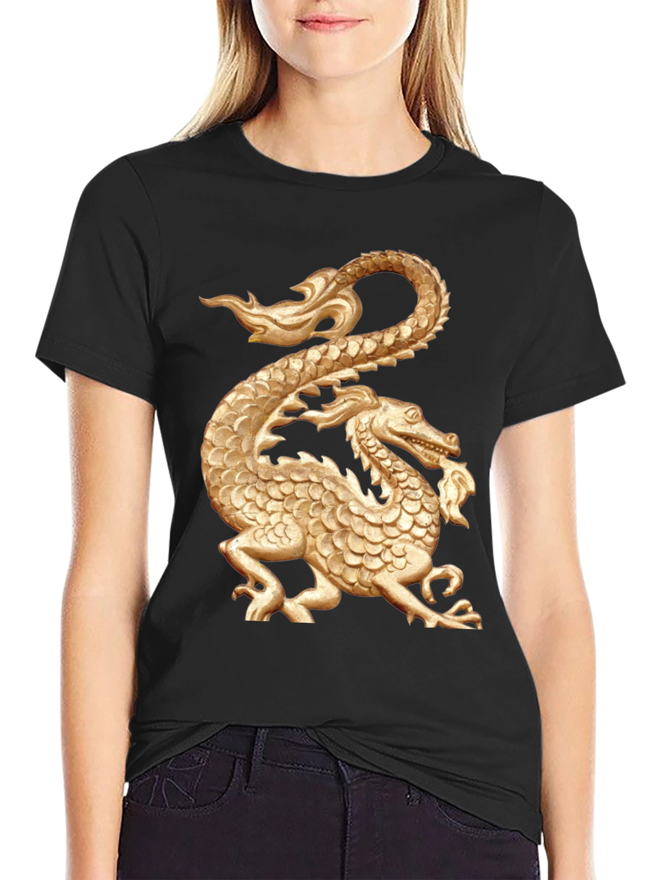 Golden Dragon Graphic Black T-Shirt