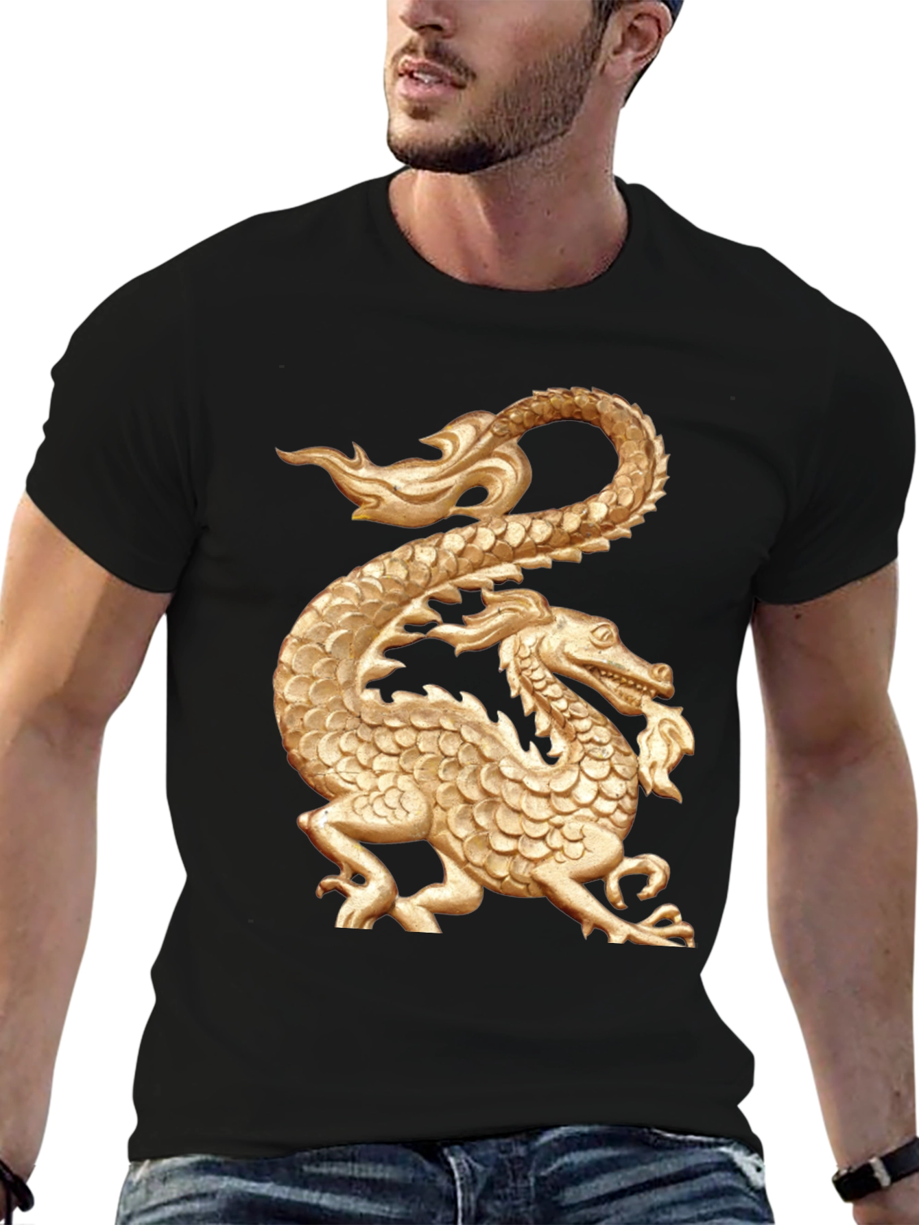 Golden Dragon Graphic Black T-Shirt
