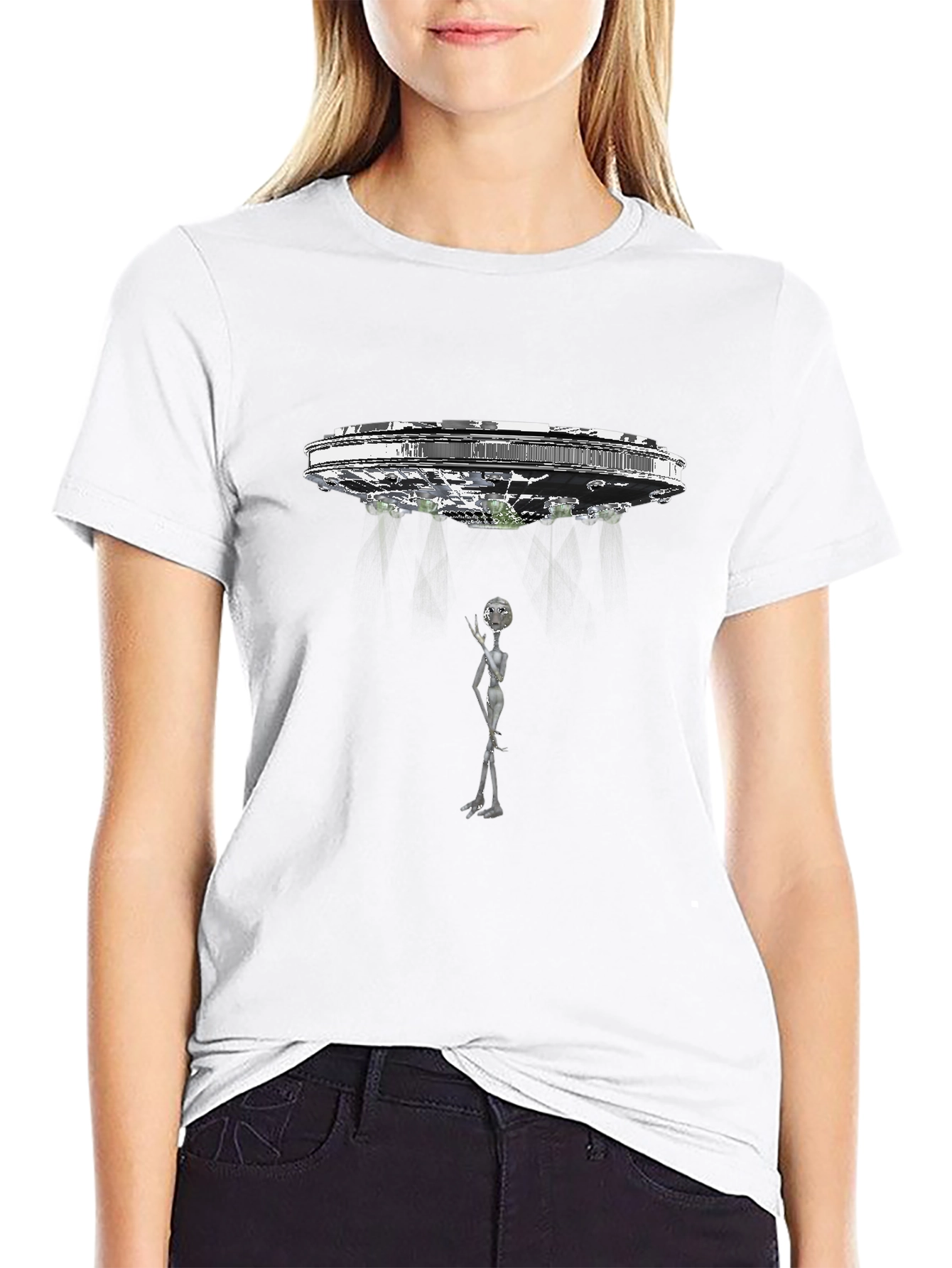 UFO Abduction Graphic Tee - Black Cotton T-Shirt