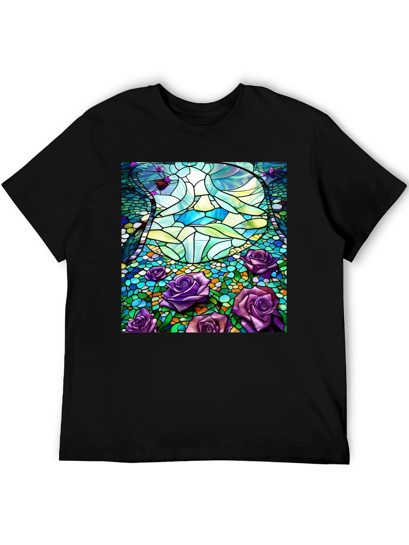 Stained Glass Roses Graphic Tee - Modern Art Shirt