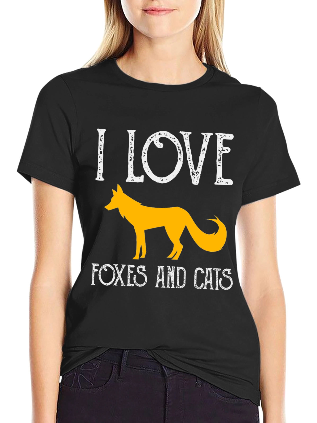 I Love Foxes And Cats Black T-Shirt
