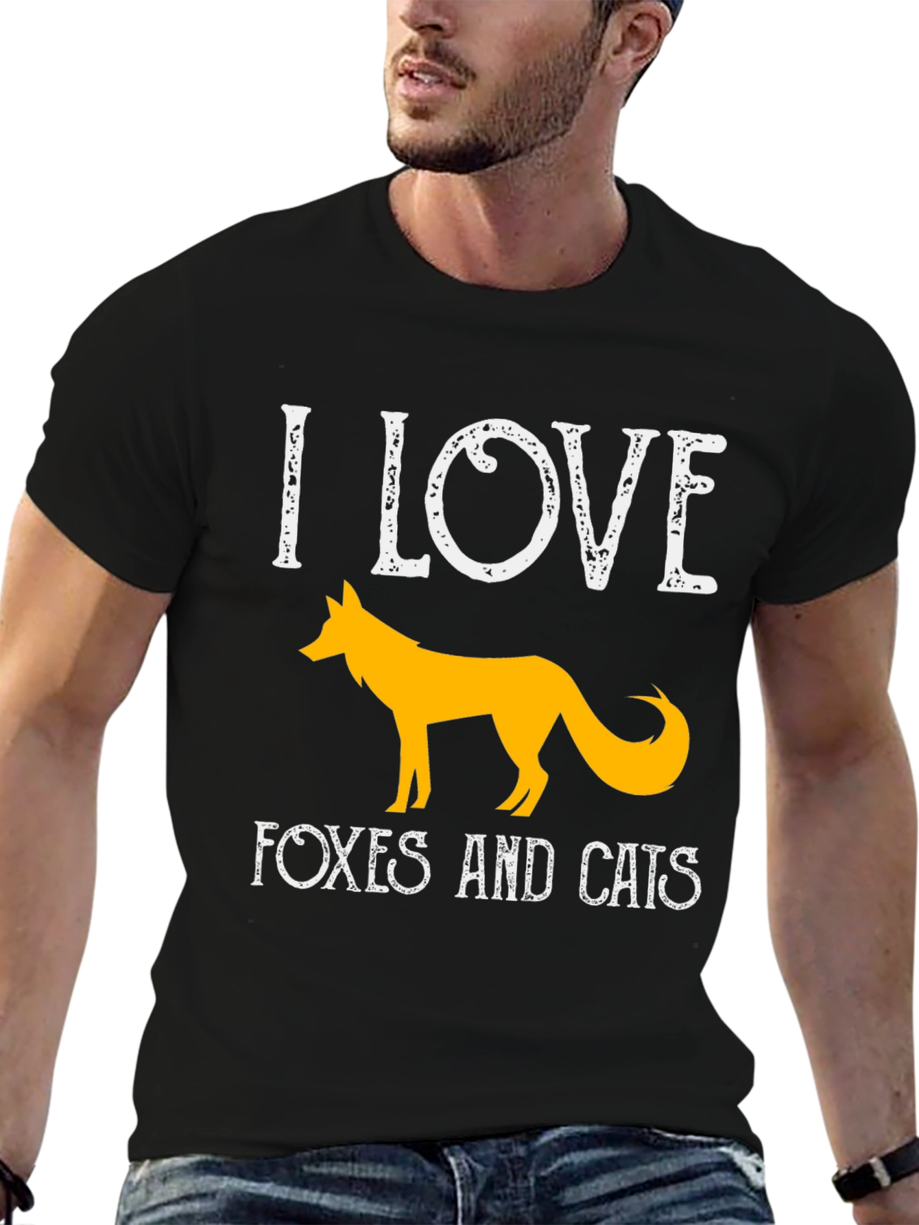 I Love Foxes And Cats Black T-Shirt