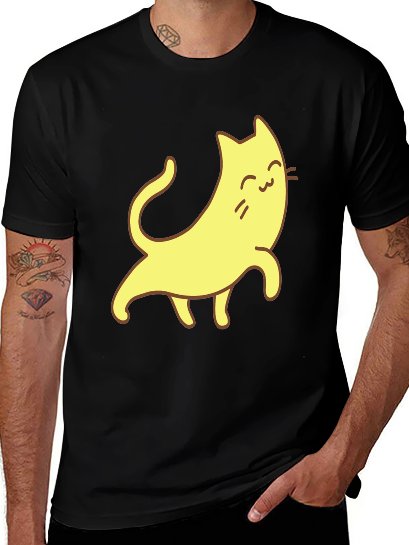 Cute Cartoon Cat Graphic Tee - Unisex Black T-Shirt