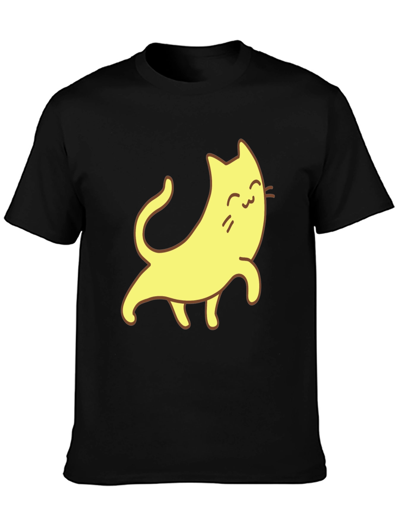 Cute Cartoon Cat Graphic Tee - Unisex Black T-Shirt