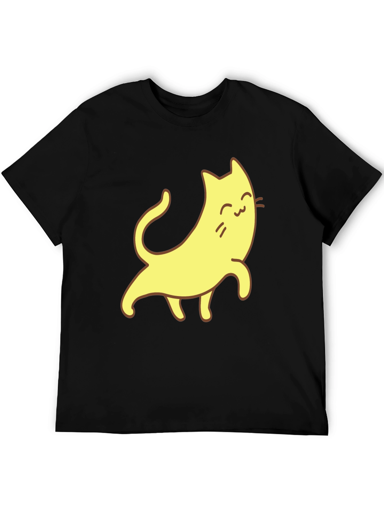 Cute Cartoon Cat Graphic Tee - Unisex Black T-Shirt
