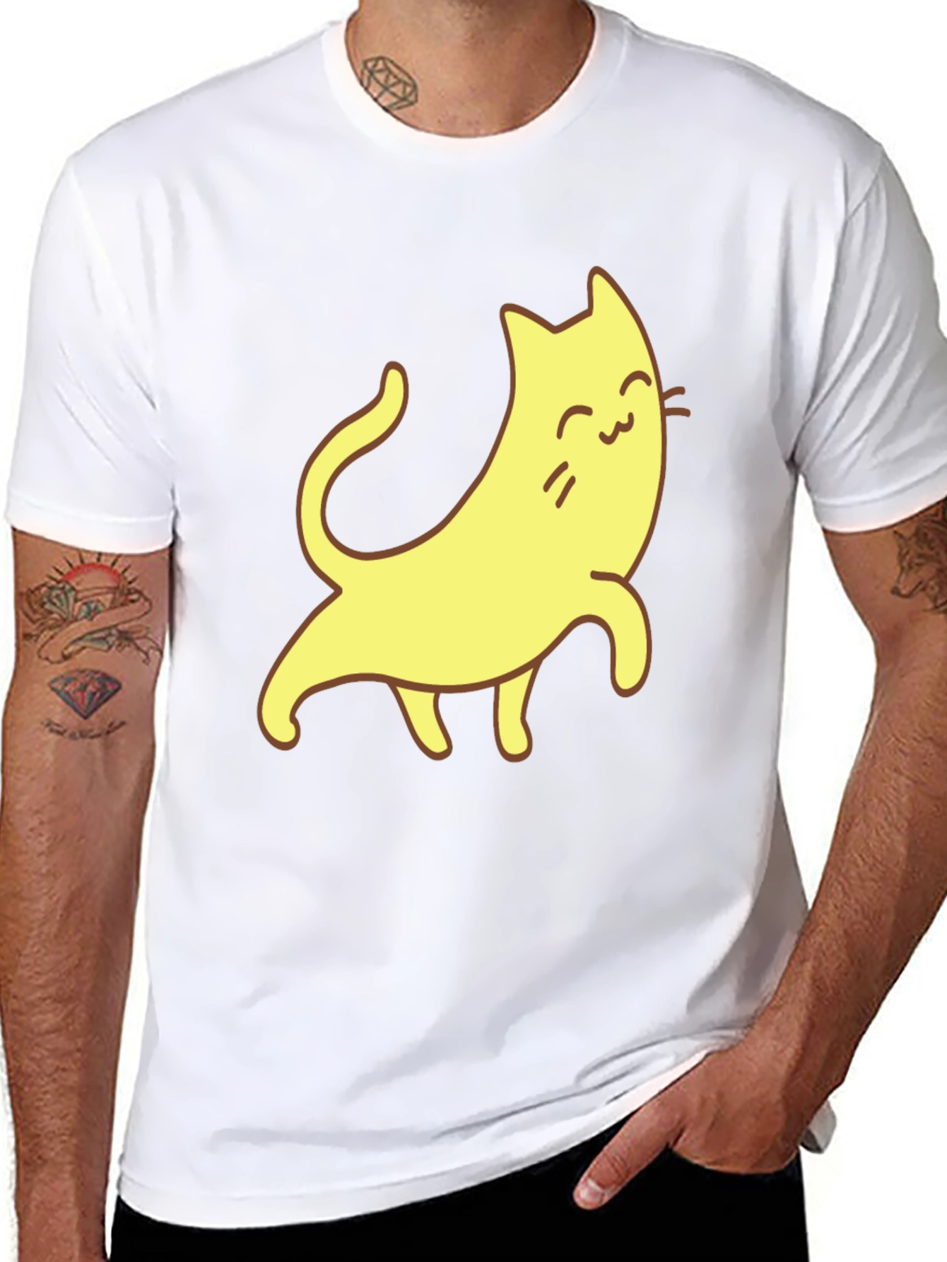Cute Cartoon Cat Graphic Tee - Unisex Black T-Shirt