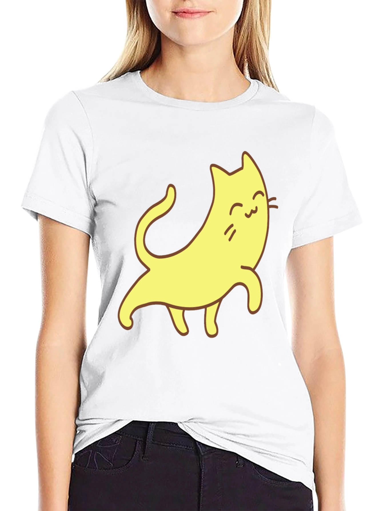 Cute Cartoon Cat Graphic Tee - Unisex Black T-Shirt
