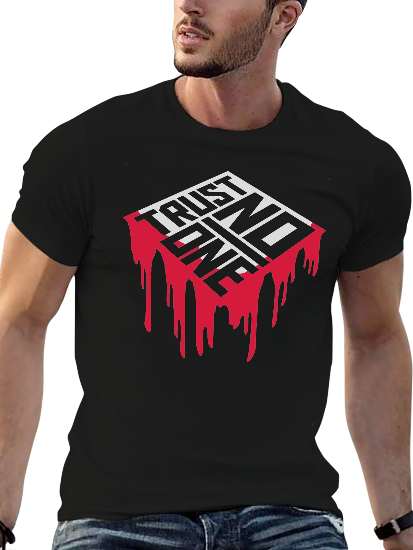 Trust No One Graphic Print Black T-Shirt