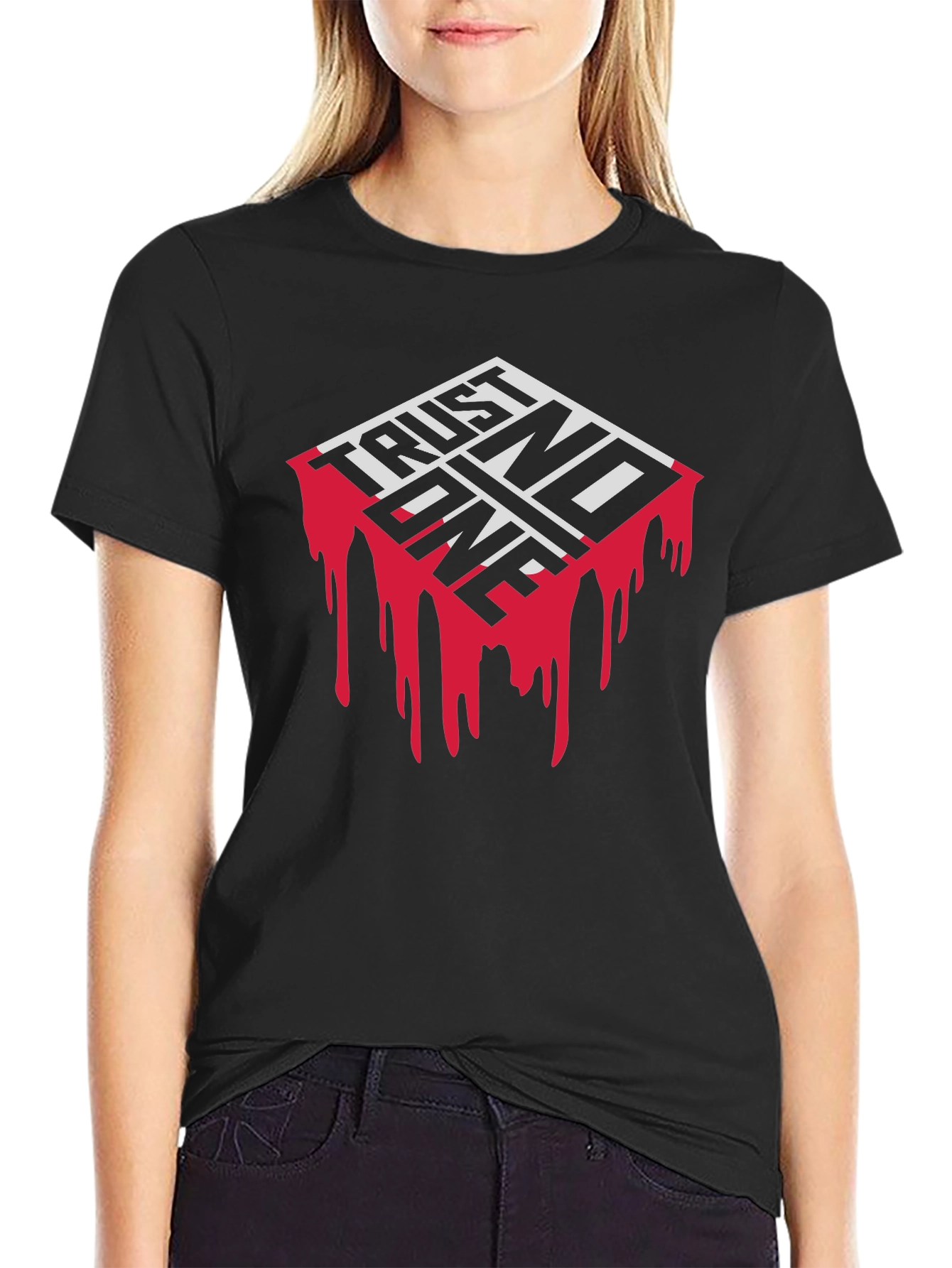 Trust No One Graphic Print Black T-Shirt