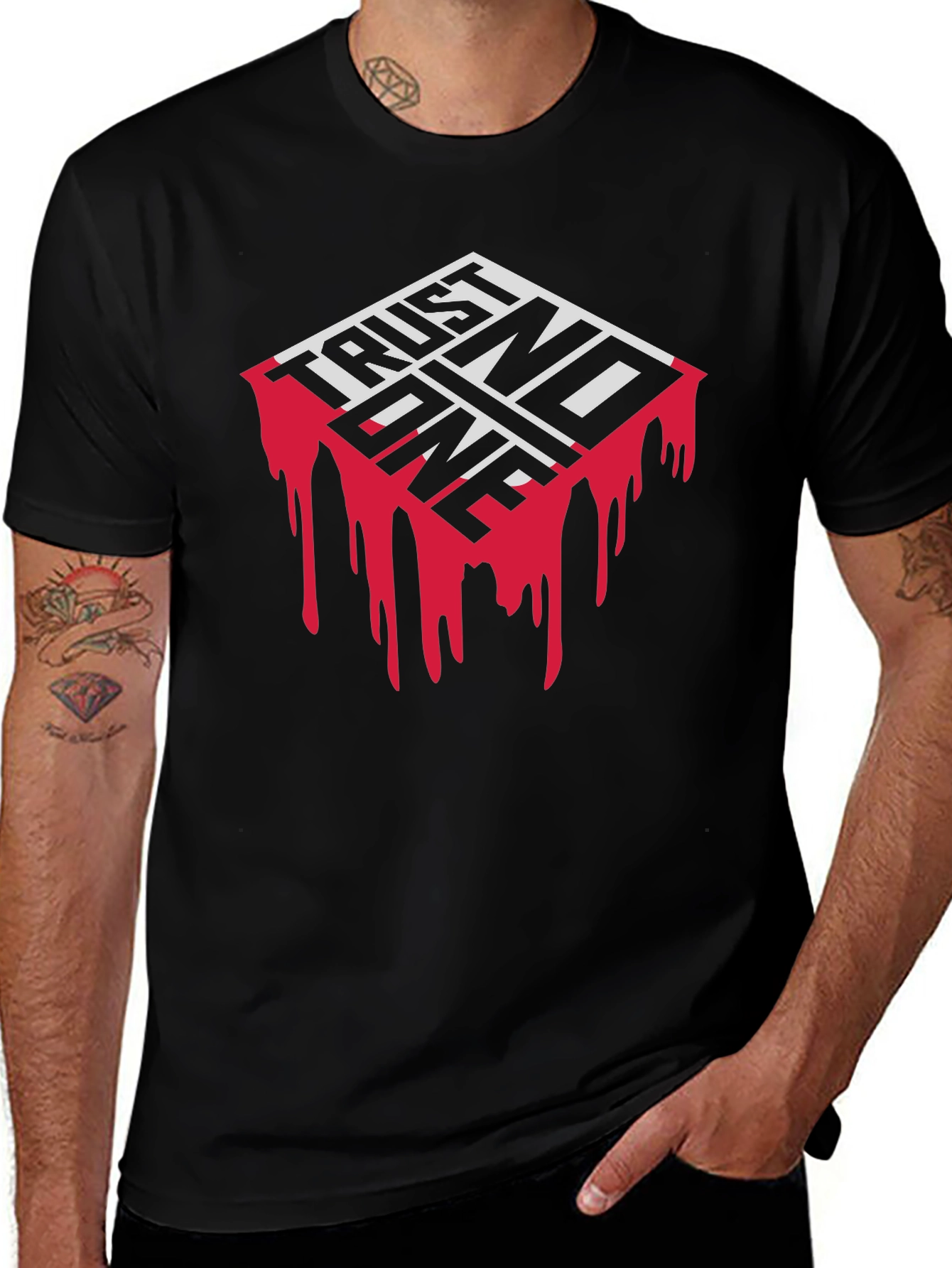 Trust No One Graphic Print Black T-Shirt