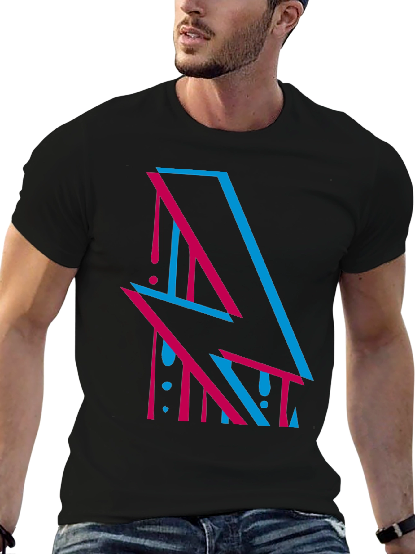 Abstract Lightning Bolt Graphic Tee - Stylish Black T-Shirt