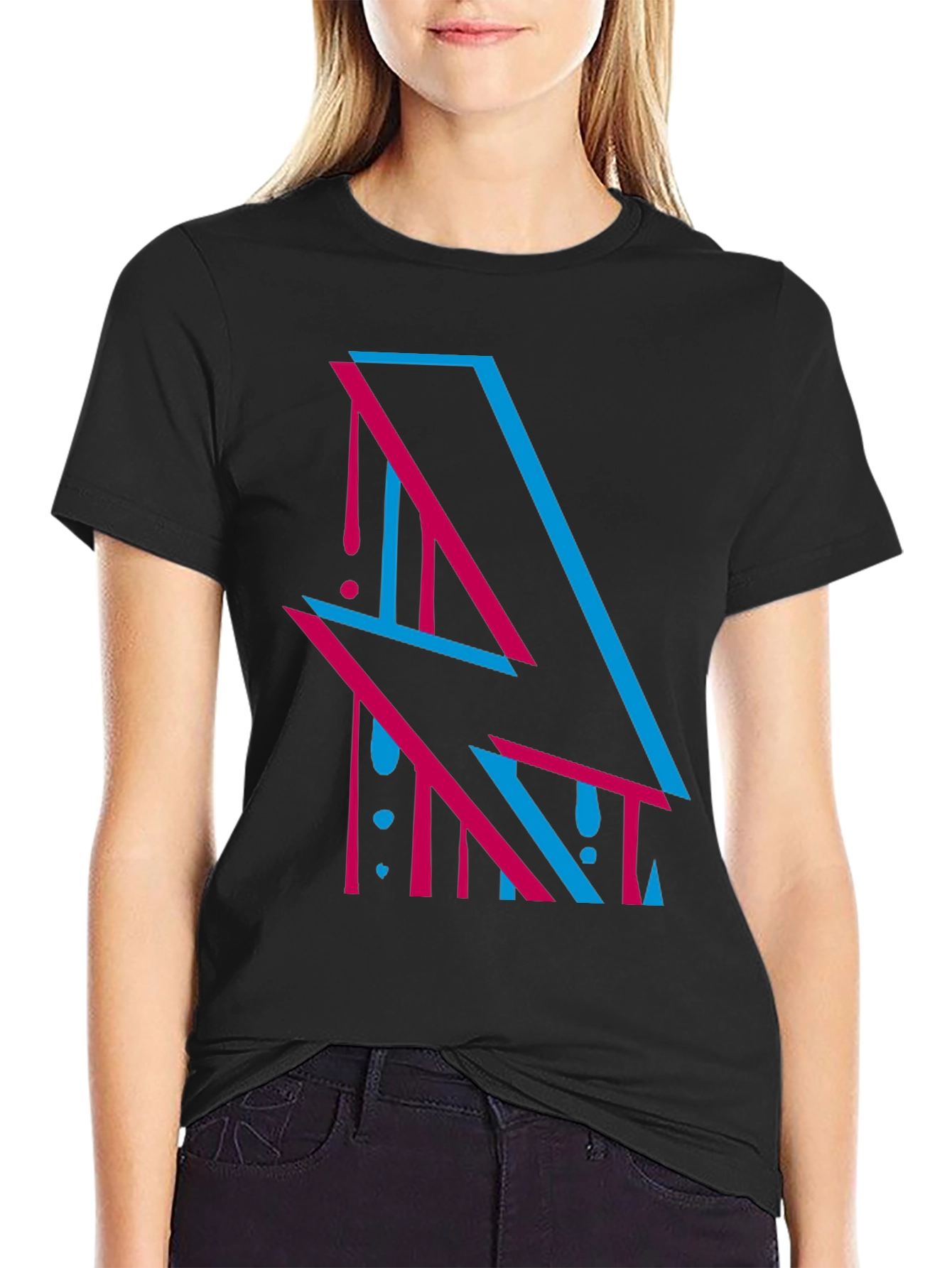Abstract Lightning Bolt Graphic Tee - Stylish Black T-Shirt
