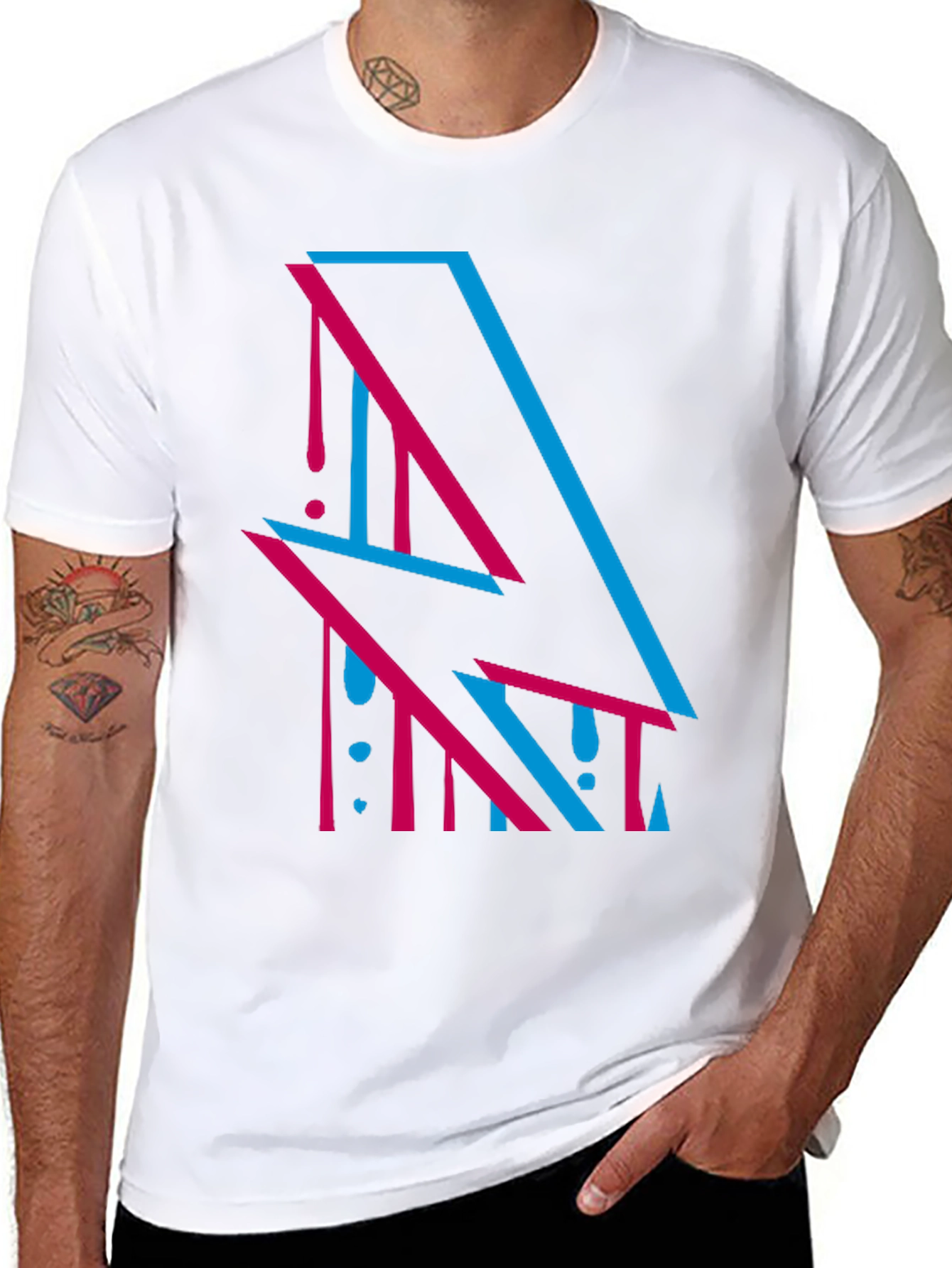 Abstract Lightning Bolt Graphic Tee - Stylish Black T-Shirt