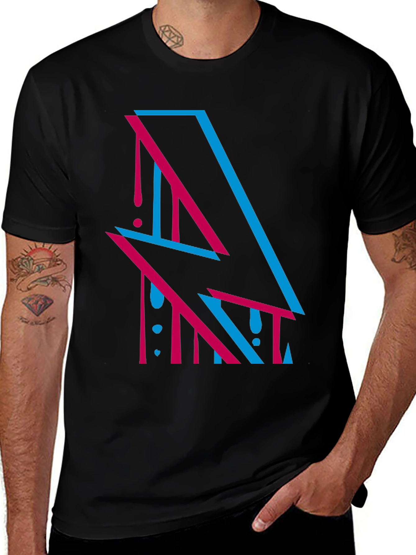 Abstract Lightning Bolt Graphic Tee - Stylish Black T-Shirt