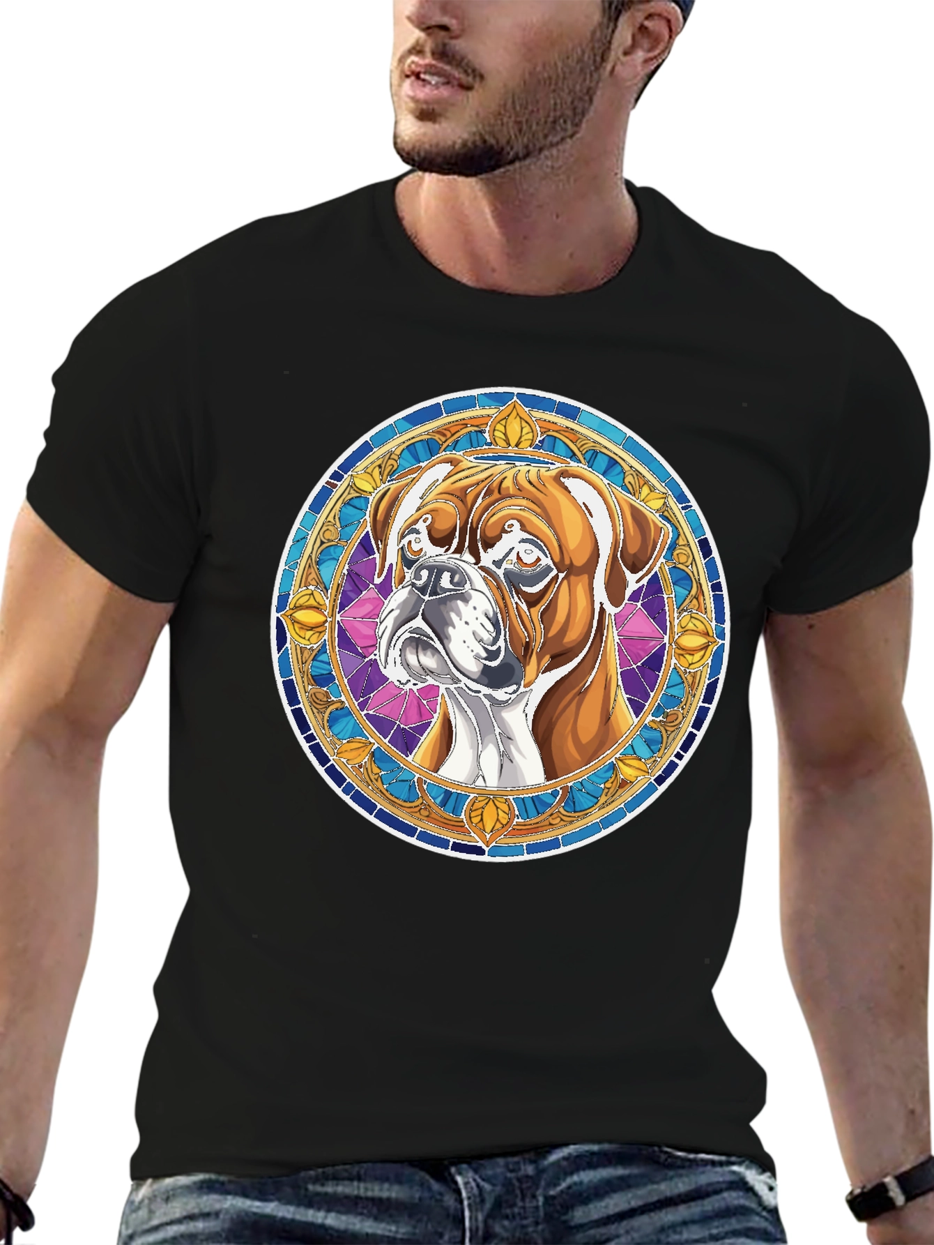 Boxer Dog Stained Glass Style Graphic Tee