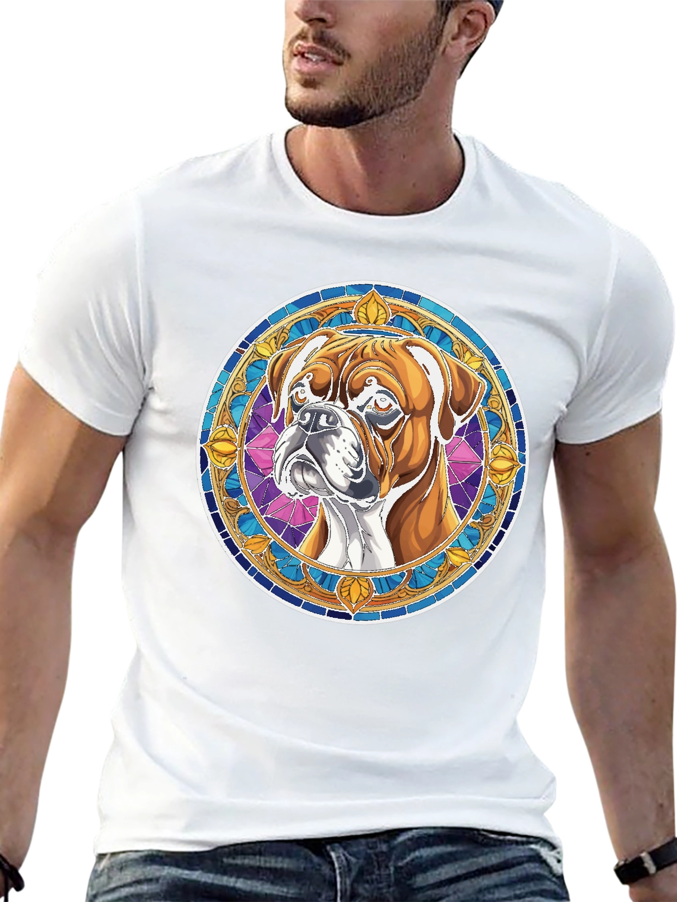 Boxer Dog Stained Glass Style Graphic Tee