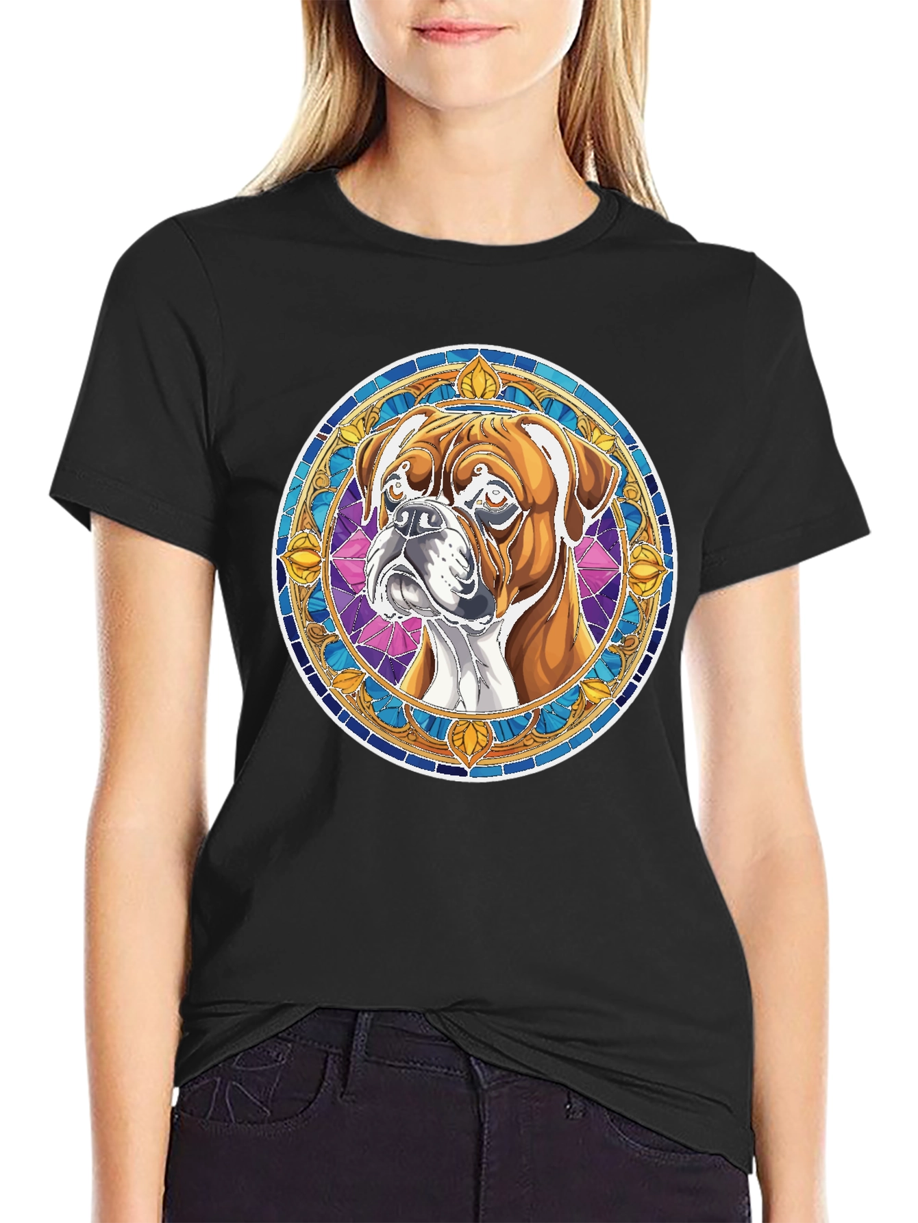 Boxer Dog Stained Glass Style Graphic Tee