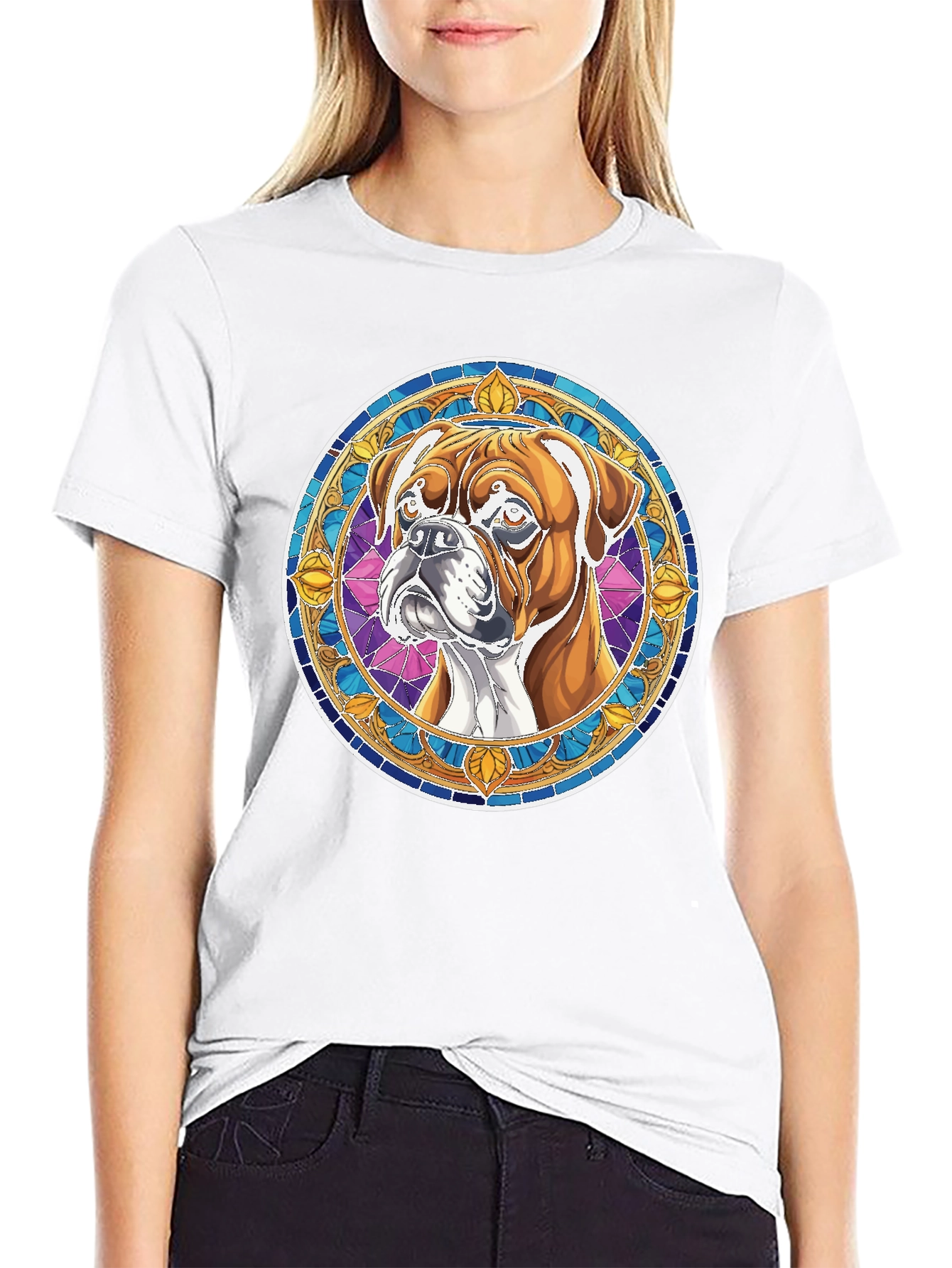 Boxer Dog Stained Glass Style Graphic Tee