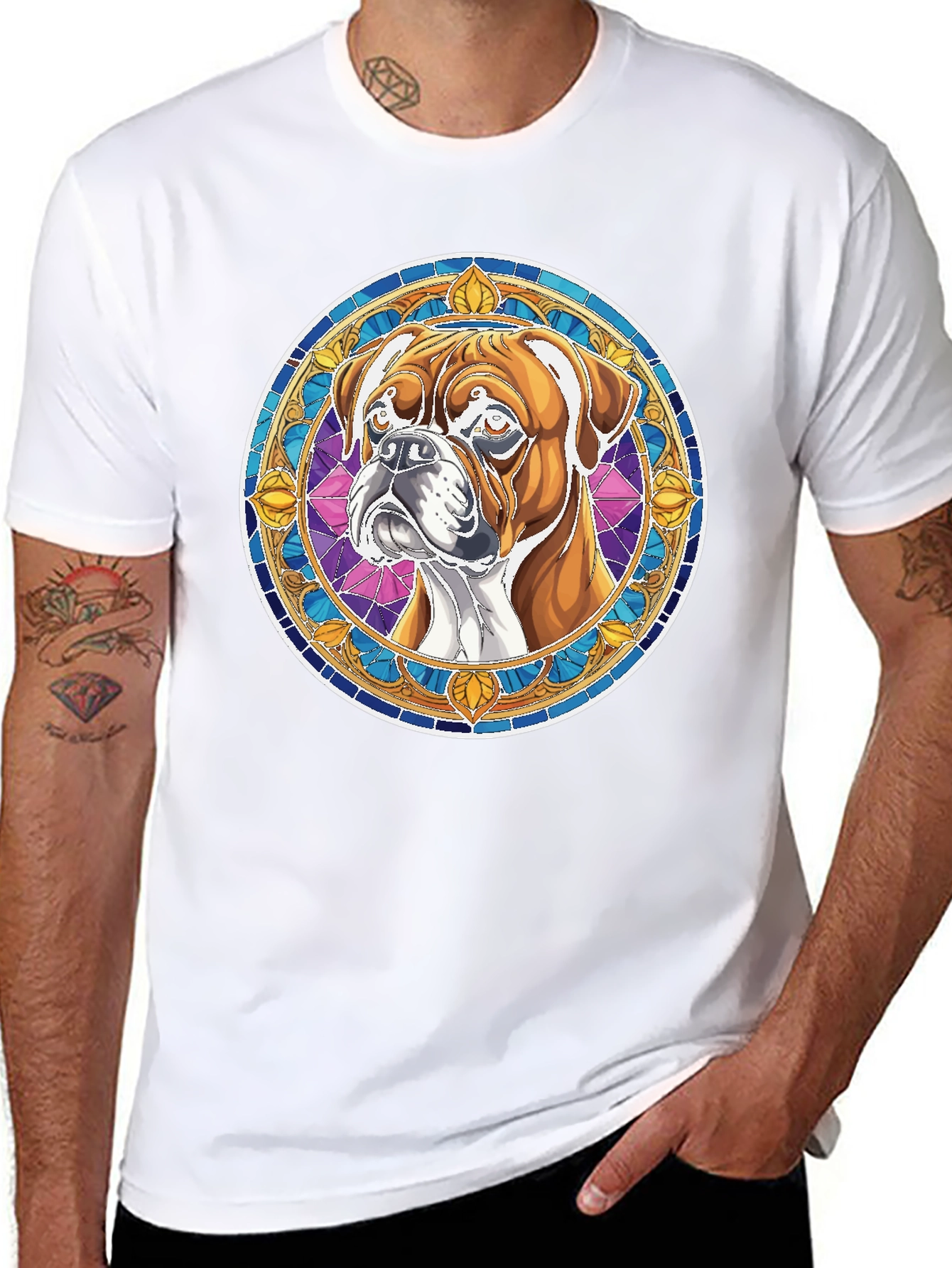 Boxer Dog Stained Glass Style Graphic Tee
