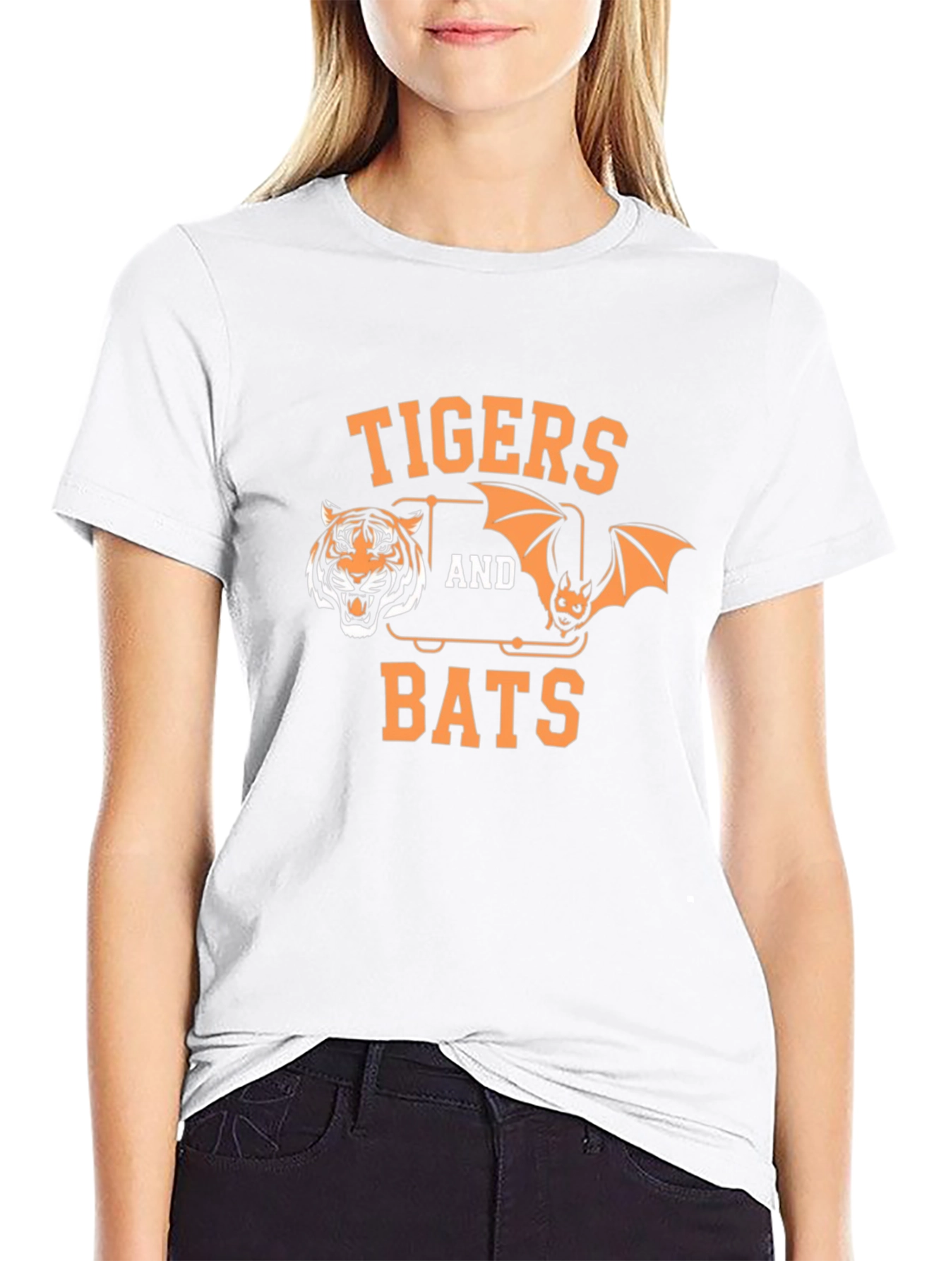 Tigers and Bats Graphic Print Black T-Shirt