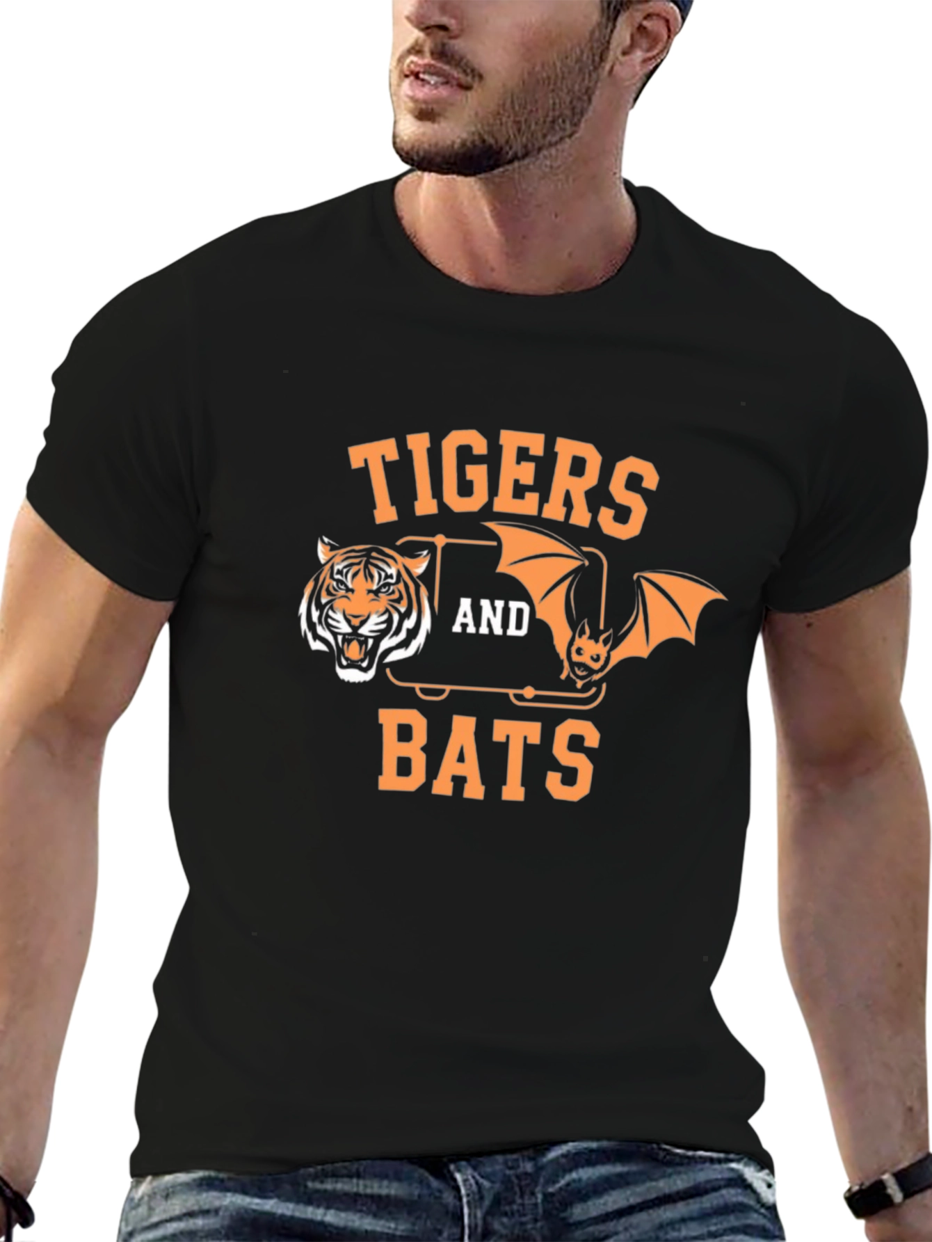 Tigers and Bats Graphic Print Black T-Shirt