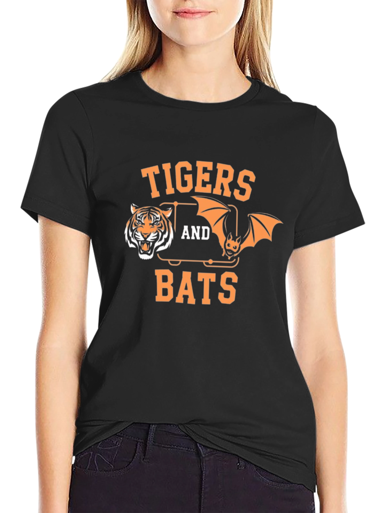 Tigers and Bats Graphic Print Black T-Shirt