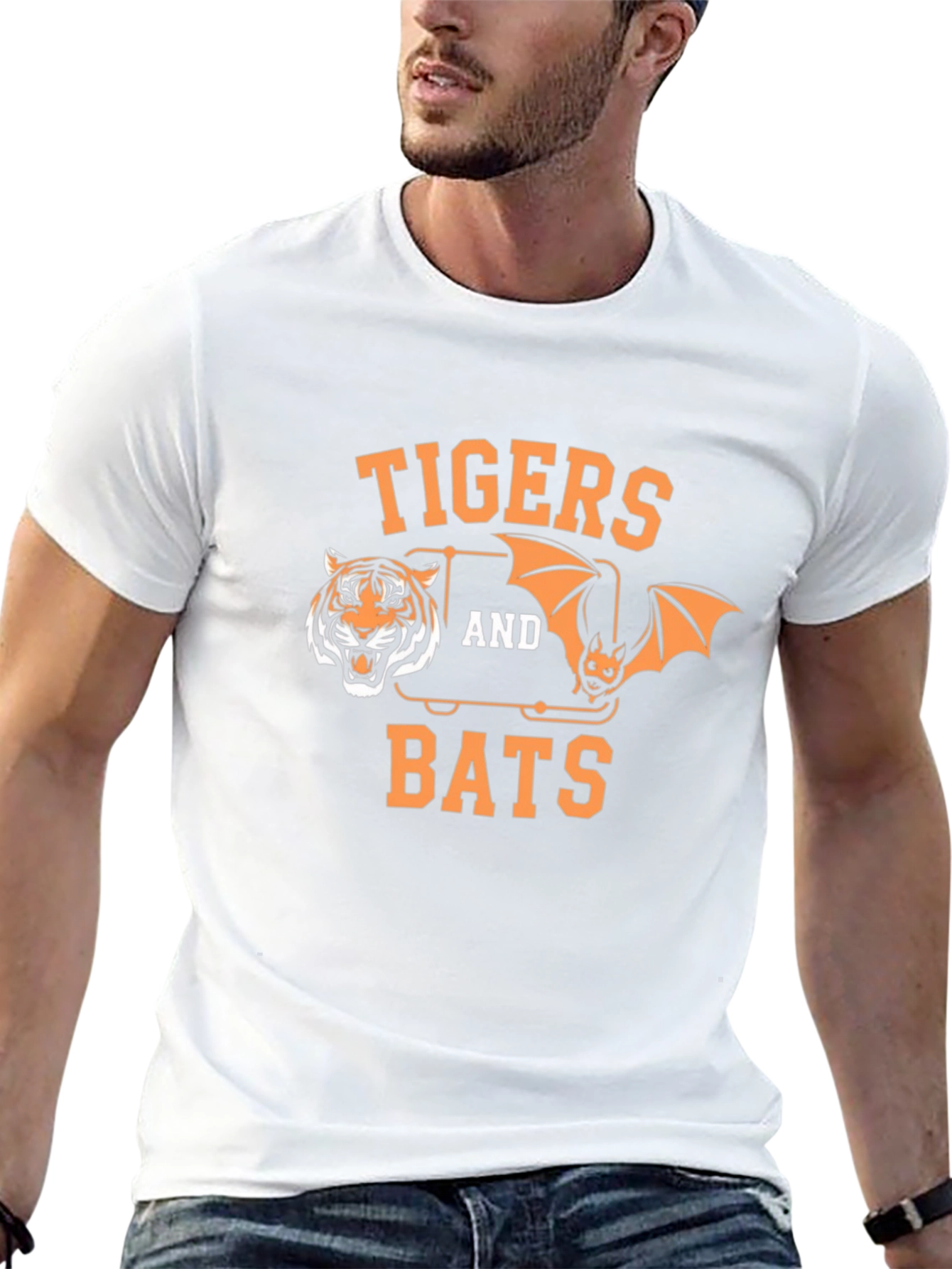 Tigers and Bats Graphic Print Black T-Shirt