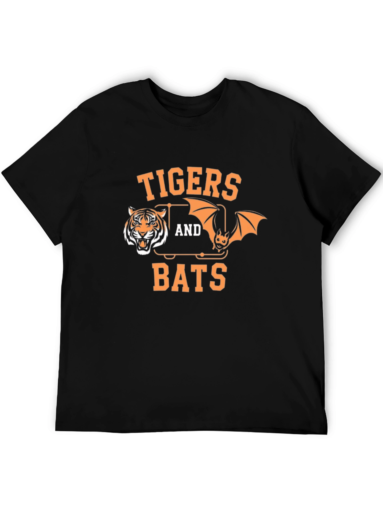 Tigers and Bats Graphic Print Black T-Shirt