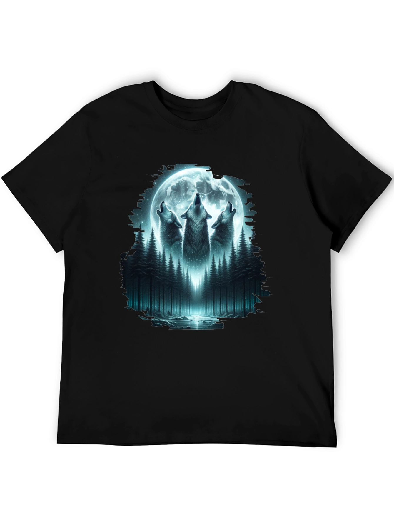 Howling Wolves Moon Graphic Tee - Black